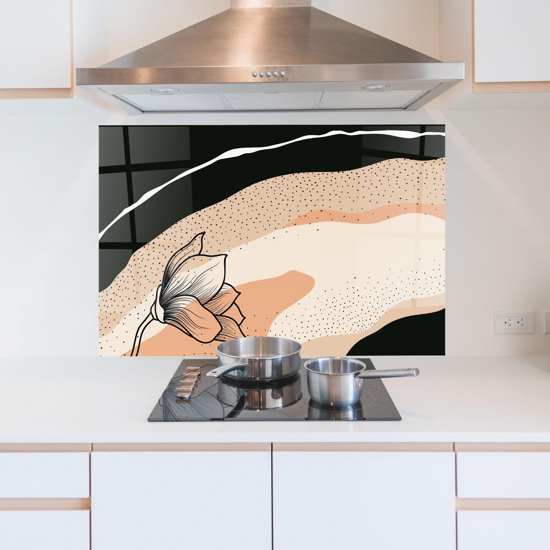 Konyhai üveg hátfal Black Line Art Plant mockup 5