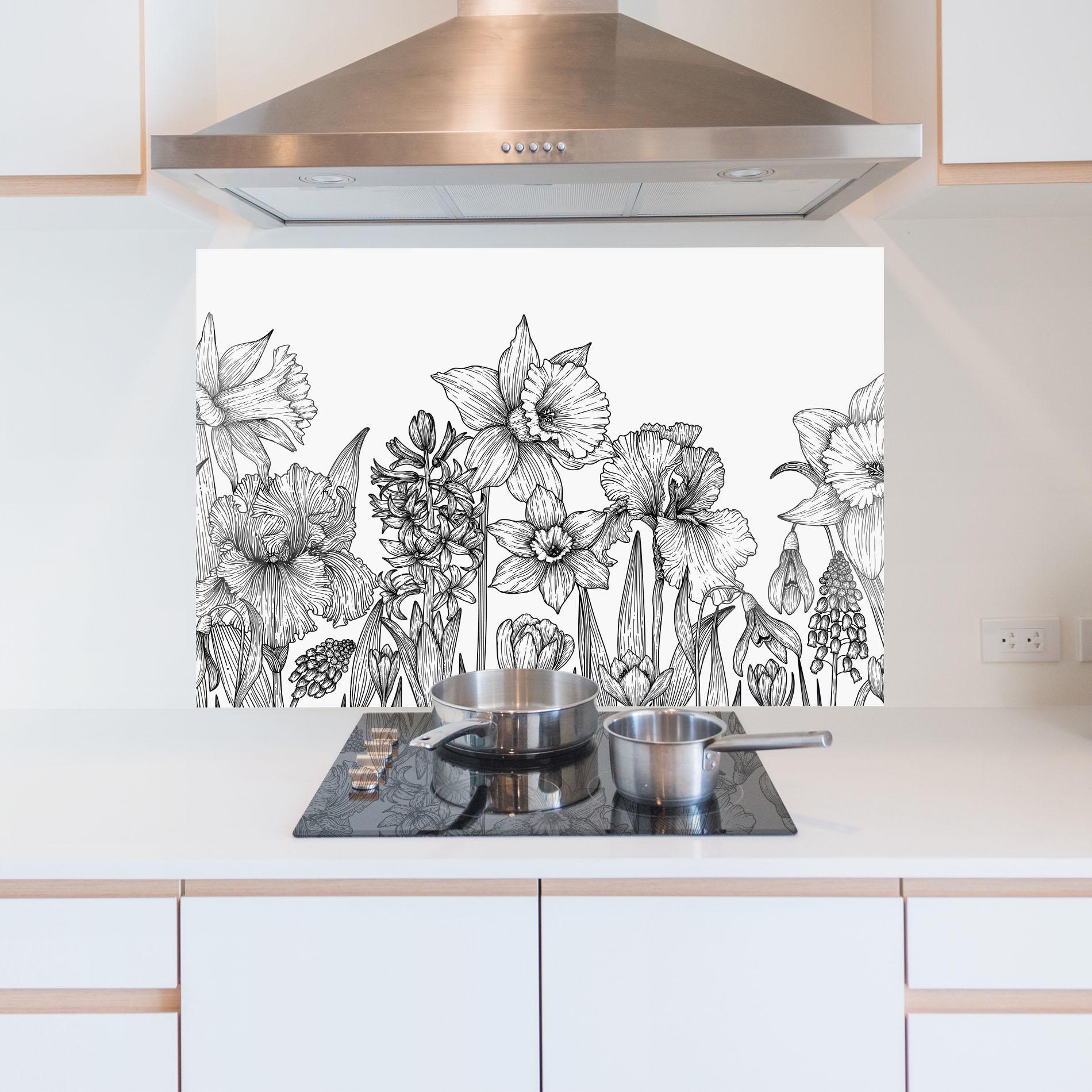 Konyhai üveg hátfal Black Line Plant mockup 5