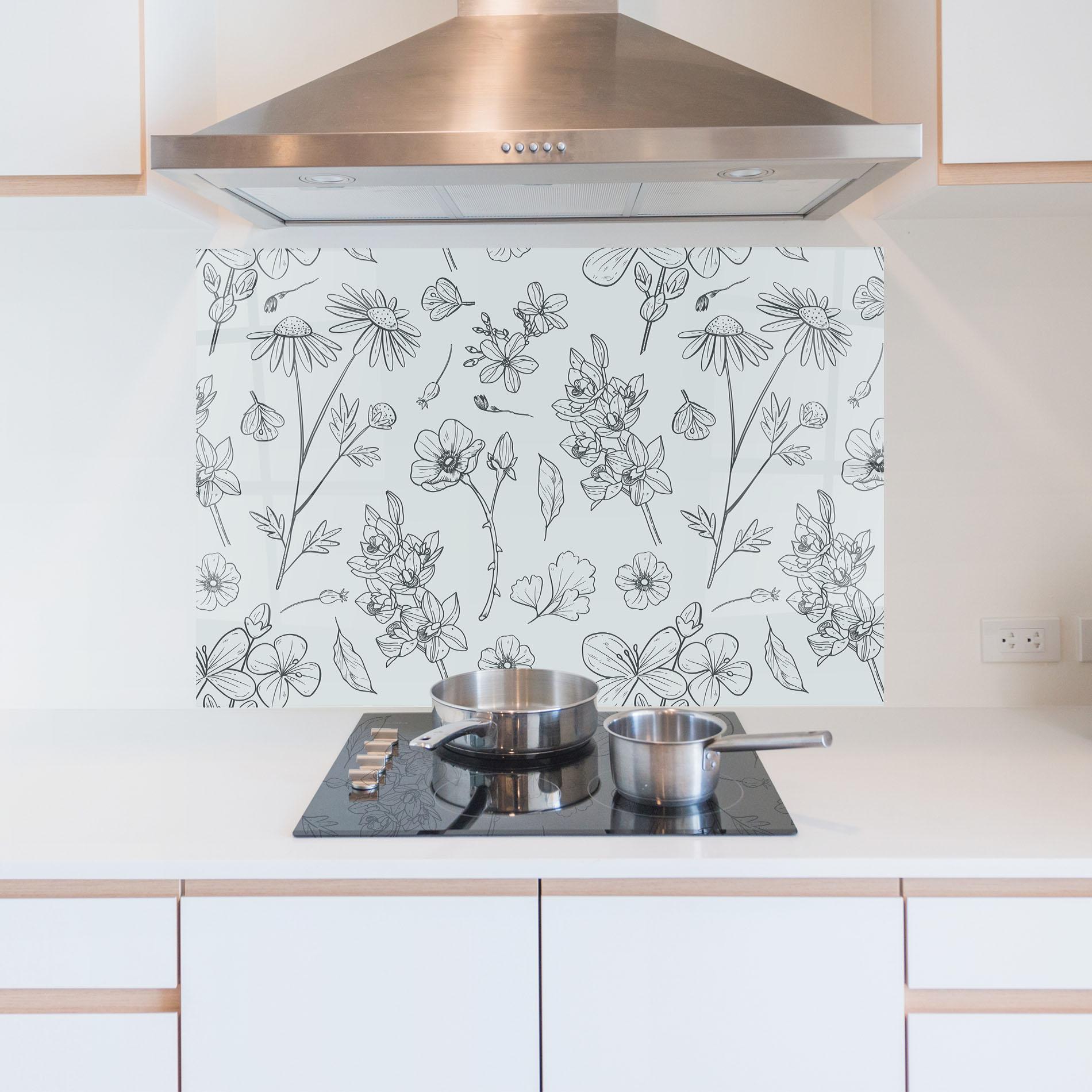 Konyhai üveg hátfal Blue Flower Line mockup 5