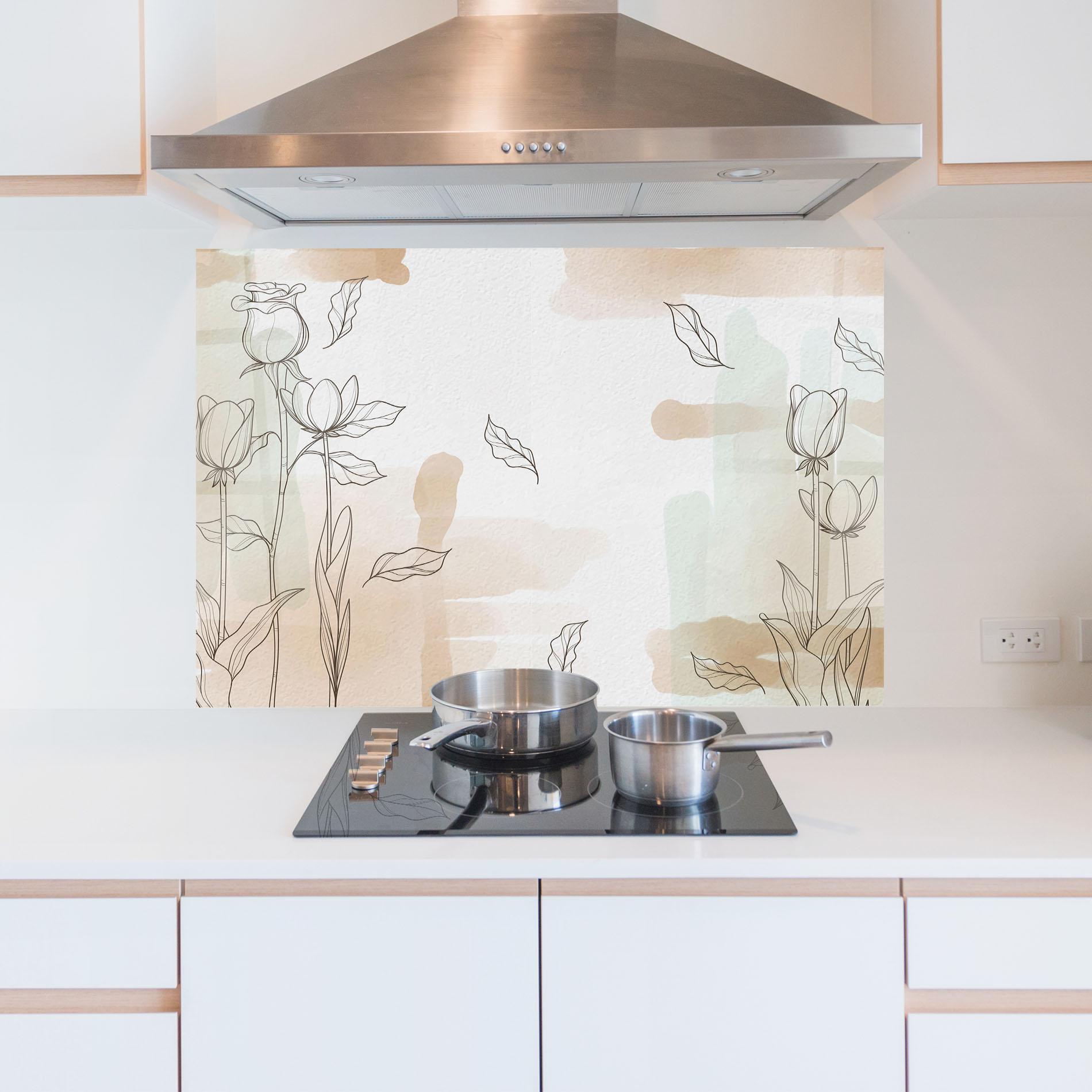 Konyhai üveg hátfal Brown Line Flower mockup 5