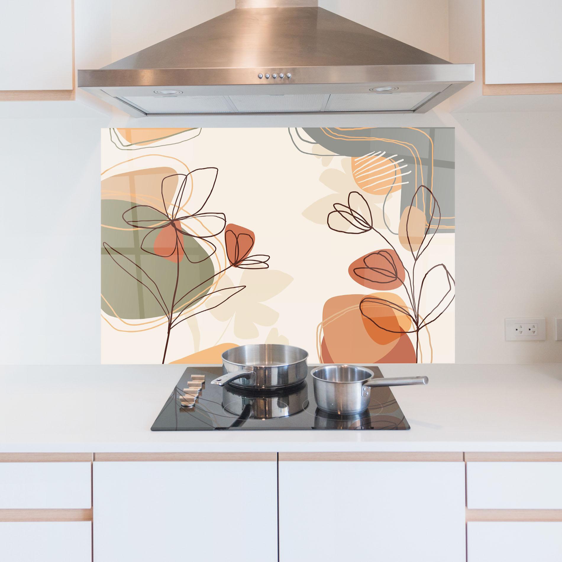 Konyhai üveg hátfal Brown Line Plants mockup 5