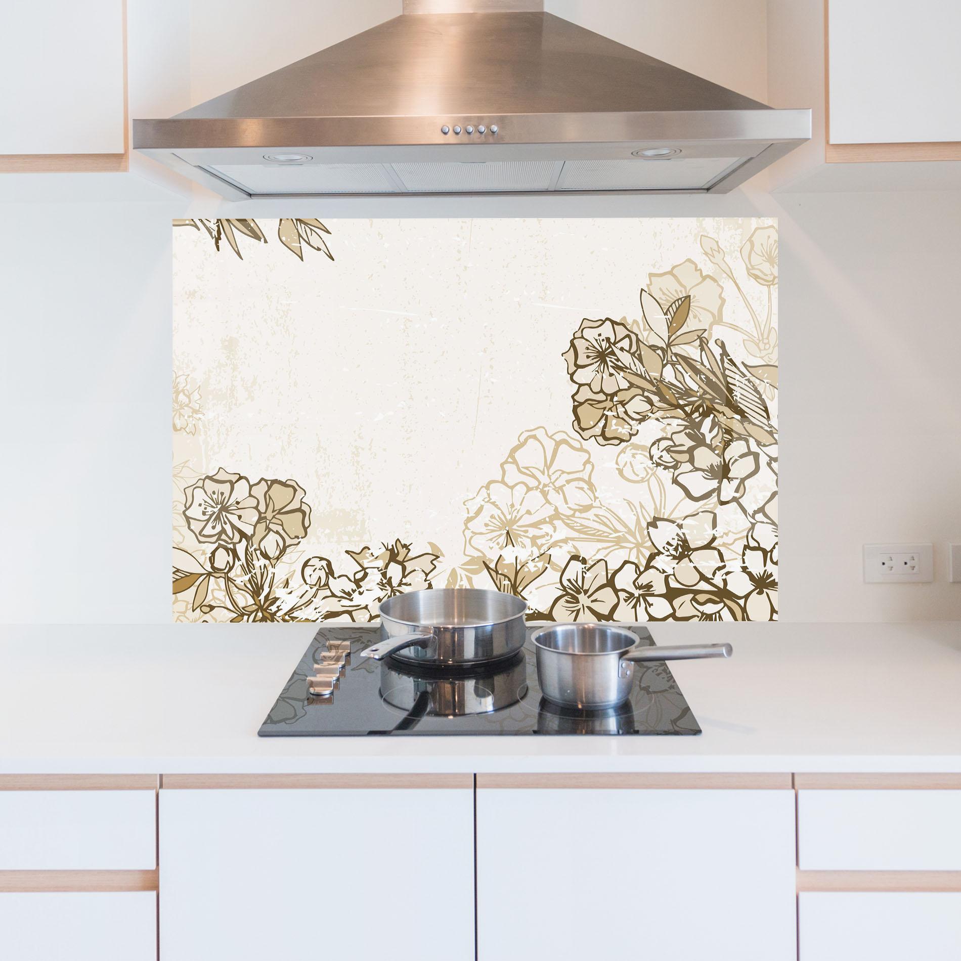 Konyhai üveg hátfal Cream Brown Flower mockup 5