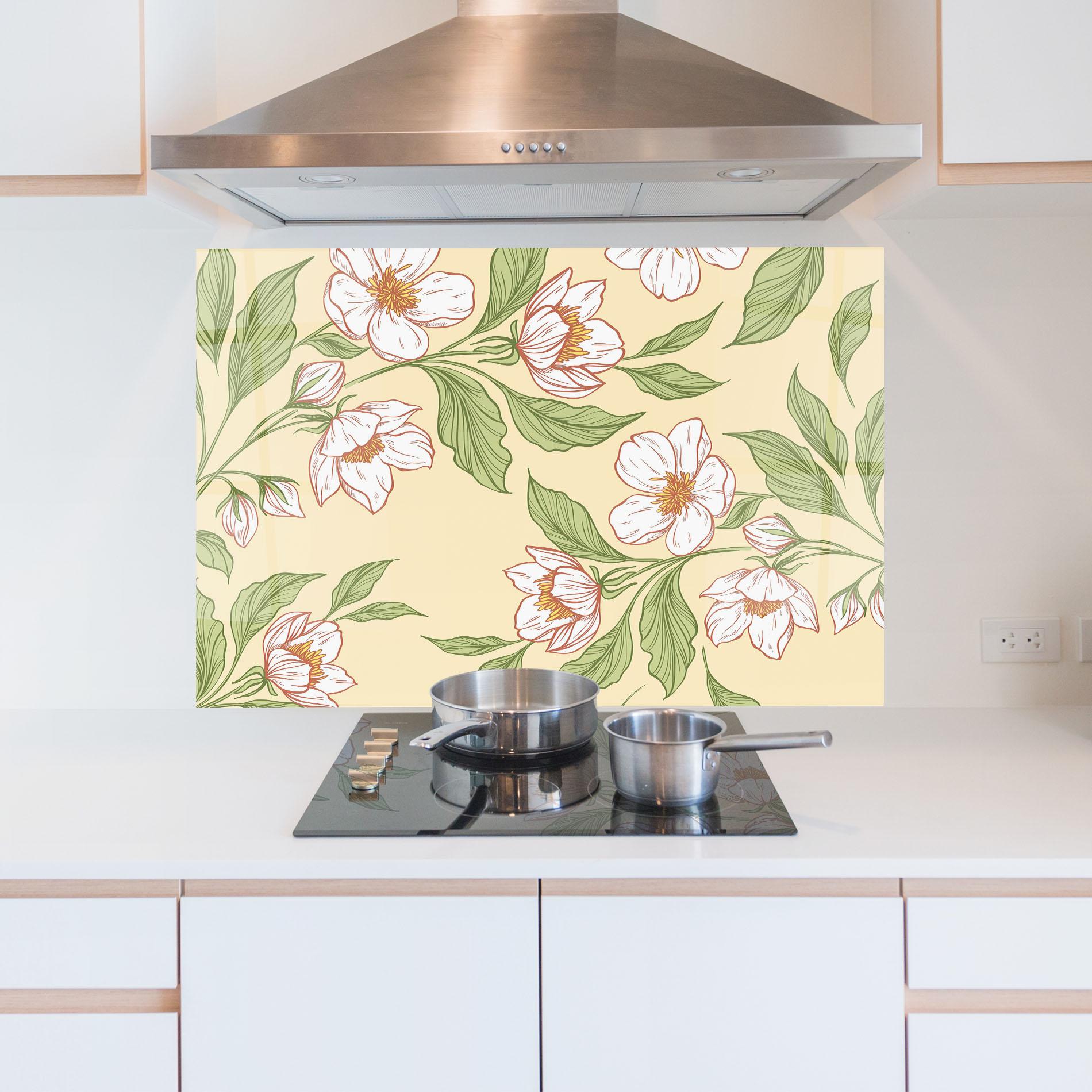 Konyhai üveg hátfal Cream Flower White mockup 5