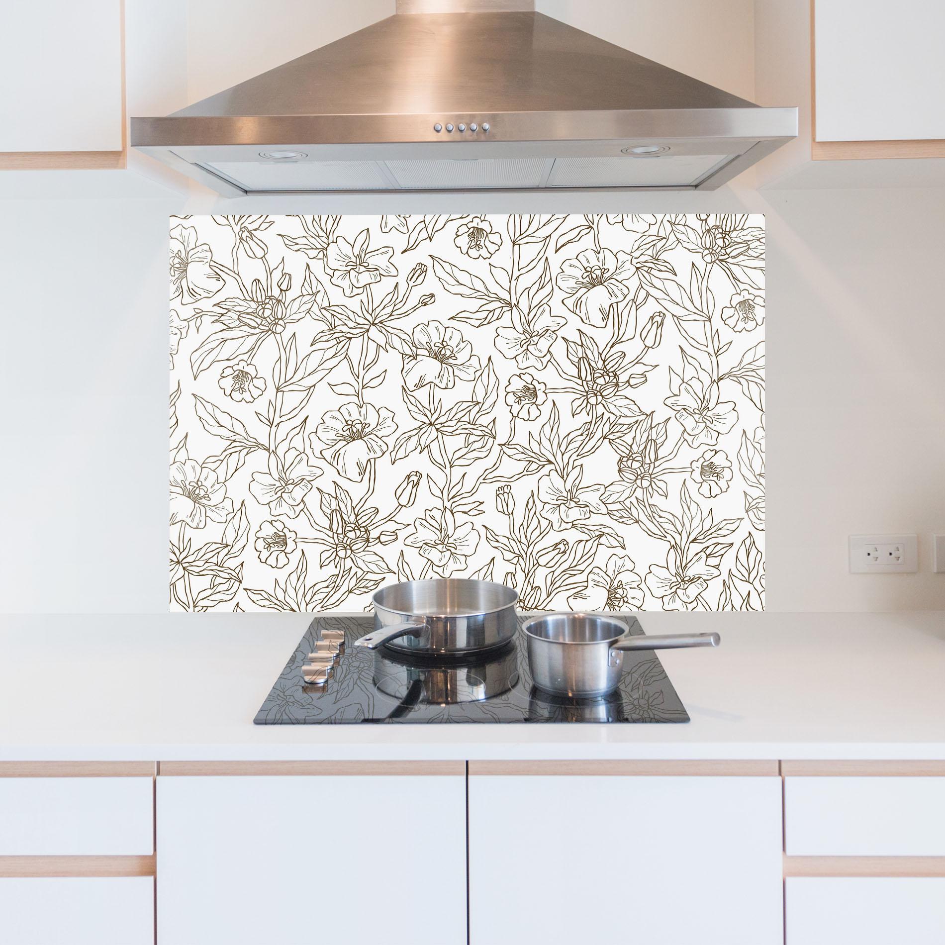 Konyhai üveg hátfal Cream Line Flowers mockup 5