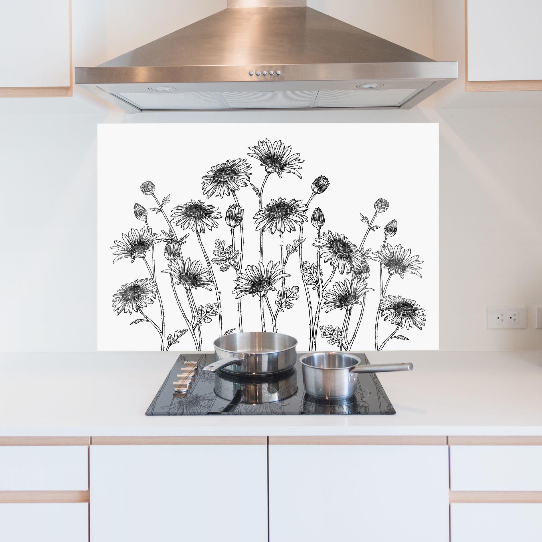 Konyhai üveg hátfal Daisy Black Line mockup 5