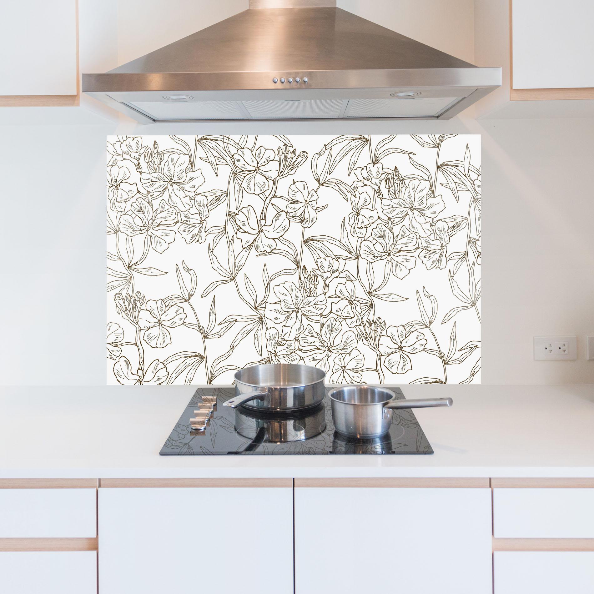 Konyhai üveg hátfal Flower Brown Line mockup 5