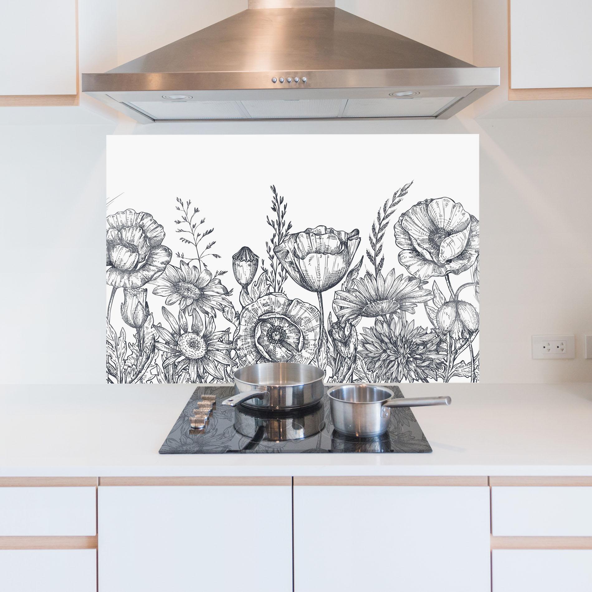 Konyhai üveg hátfal Flower Grey Line mockup 5