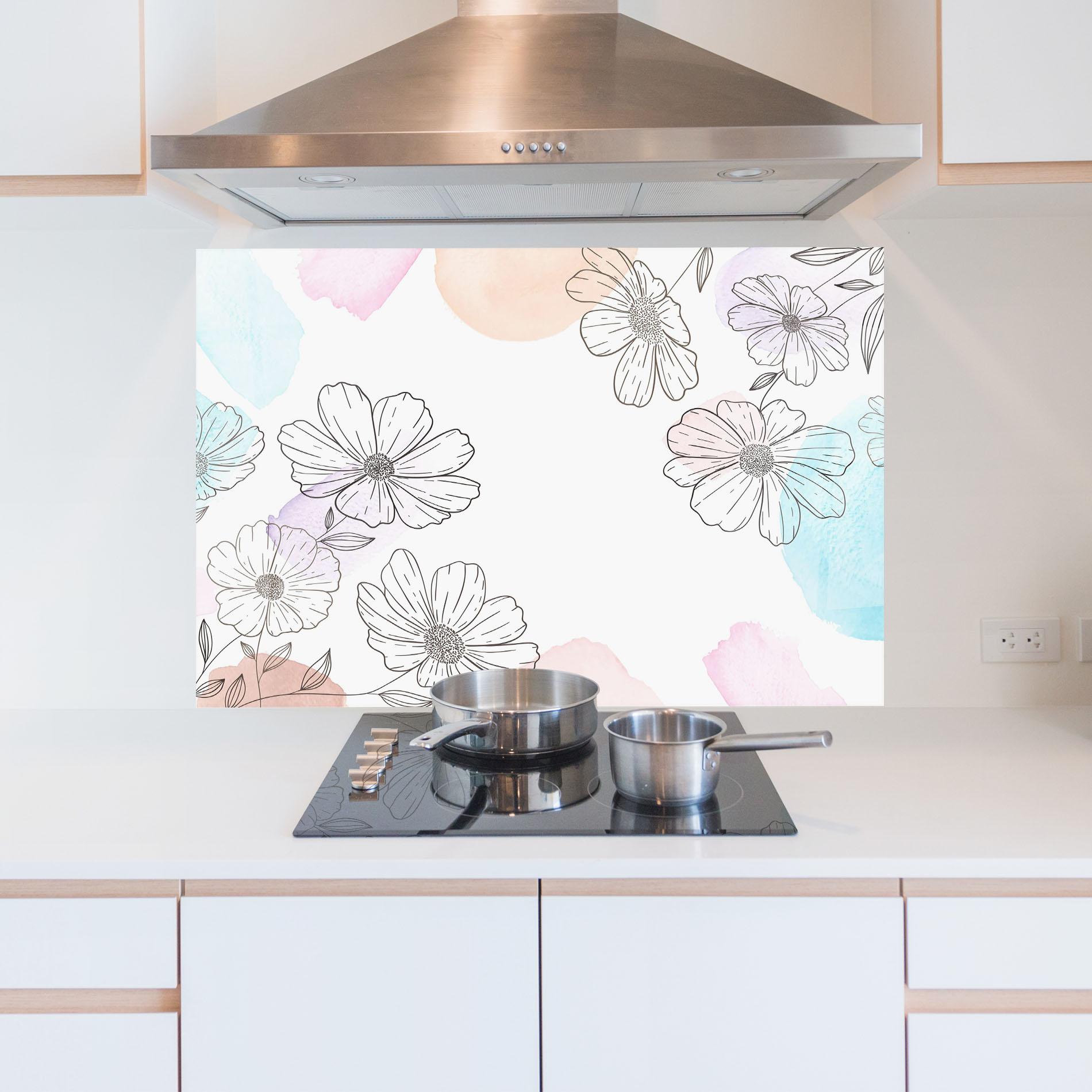 Konyhai üveg hátfal Grey Colorful Flower mockup 5