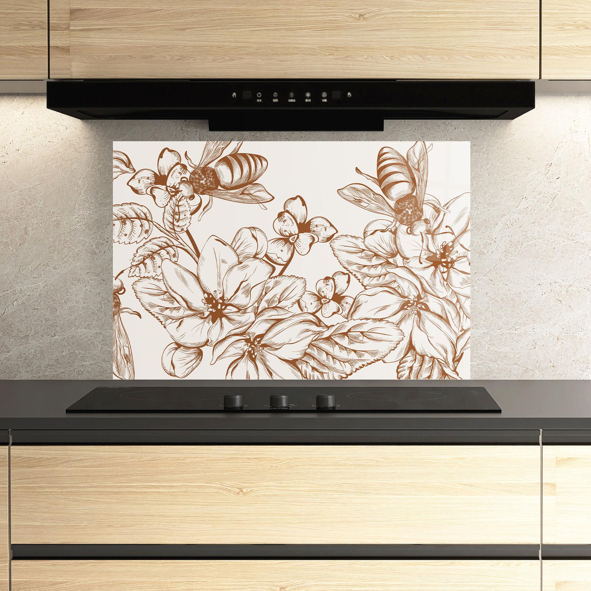 Konyhai üveg hátfal Bee Flower Line mockup 3