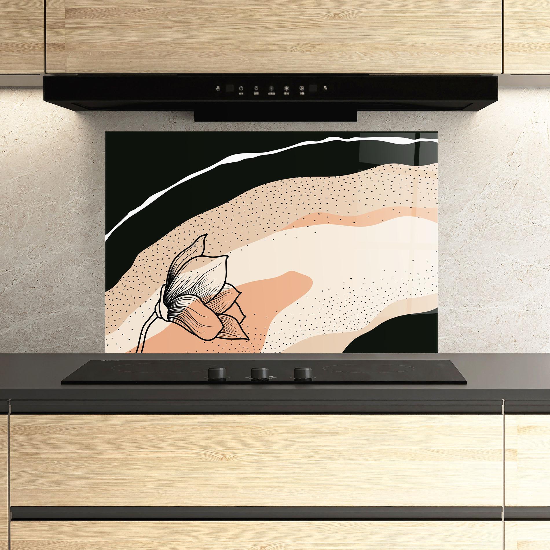 Konyhai üveg hátfal Black Line Art Plant mockup 3