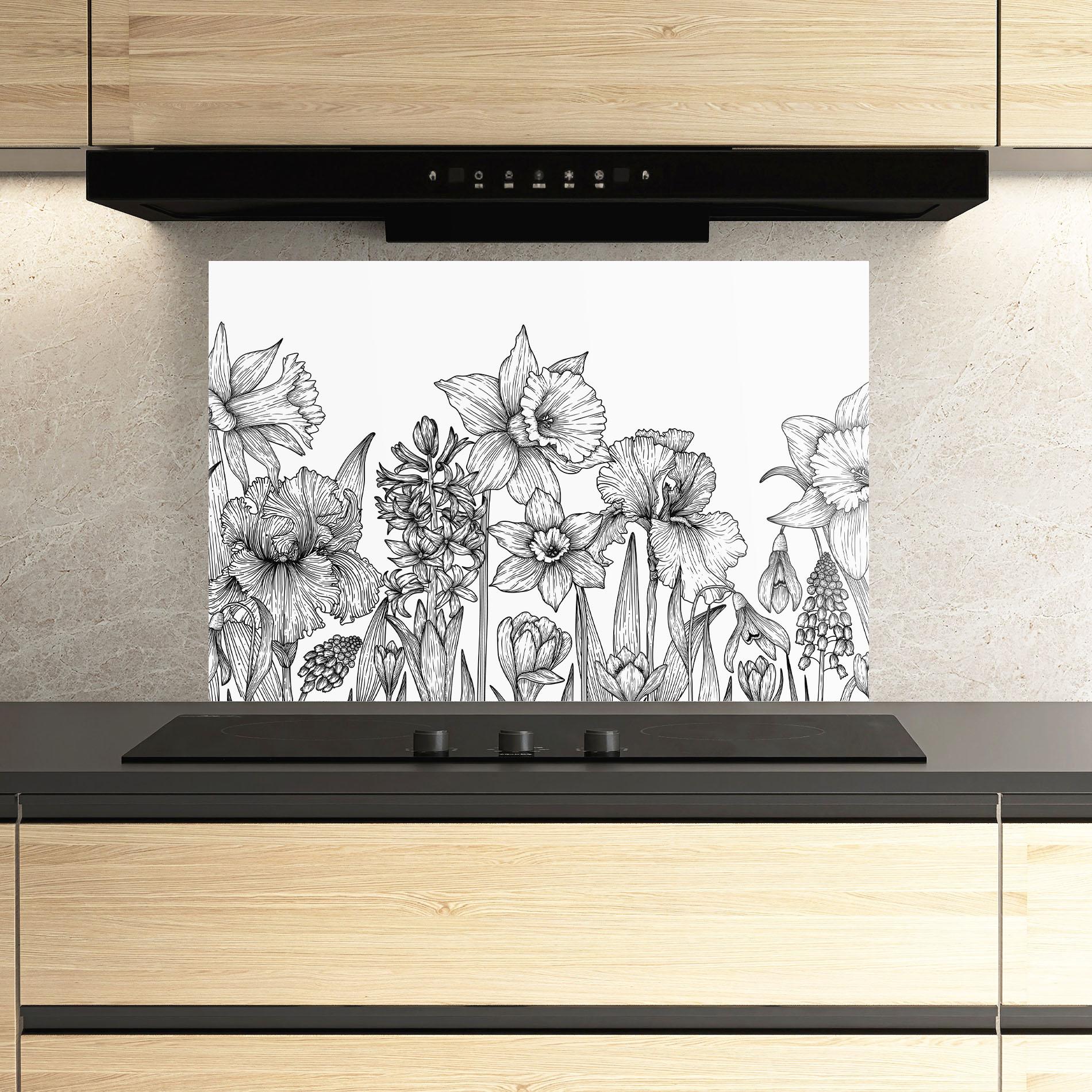 Konyhai üveg hátfal Black Line Plant mockup 3
