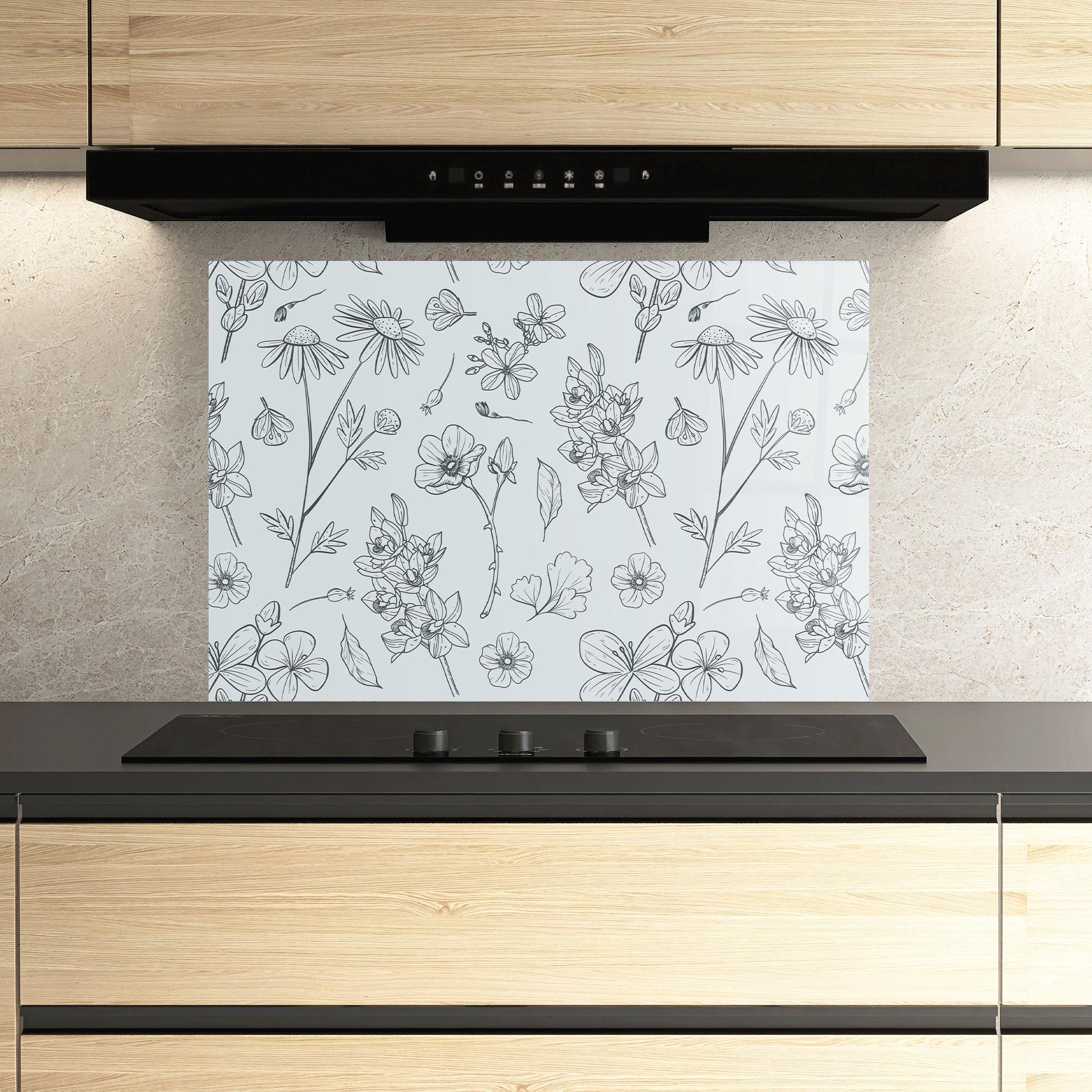 Konyhai üveg hátfal Blue Flower Line mockup 3