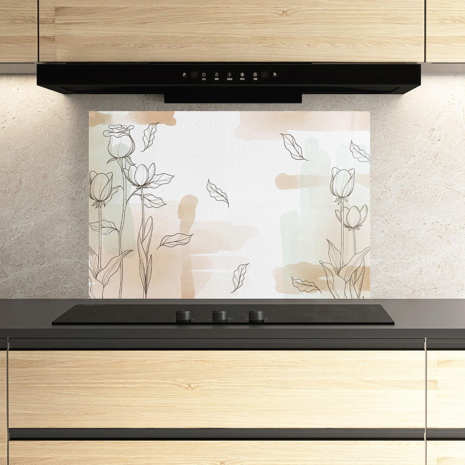 Konyhai üveg hátfal Brown Line Flower mockup 3