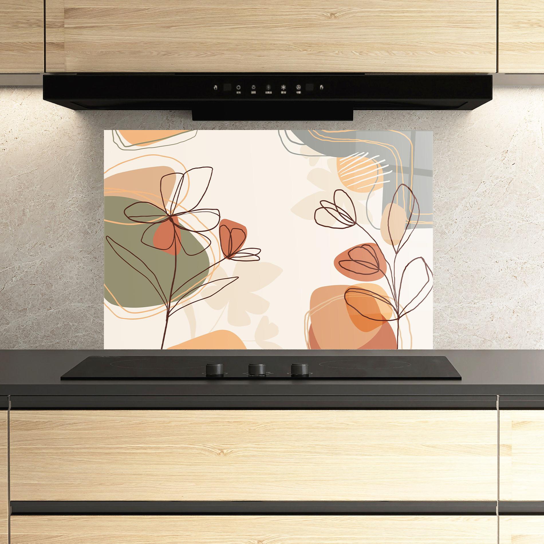 Konyhai üveg hátfal Brown Line Plants mockup 3