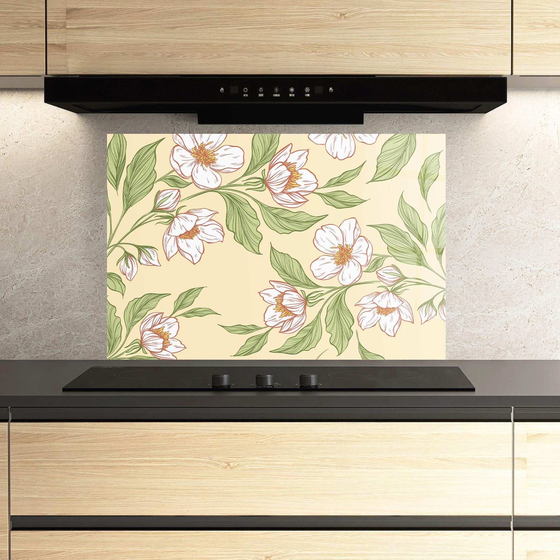 Konyhai üveg hátfal Cream Flower White mockup 3