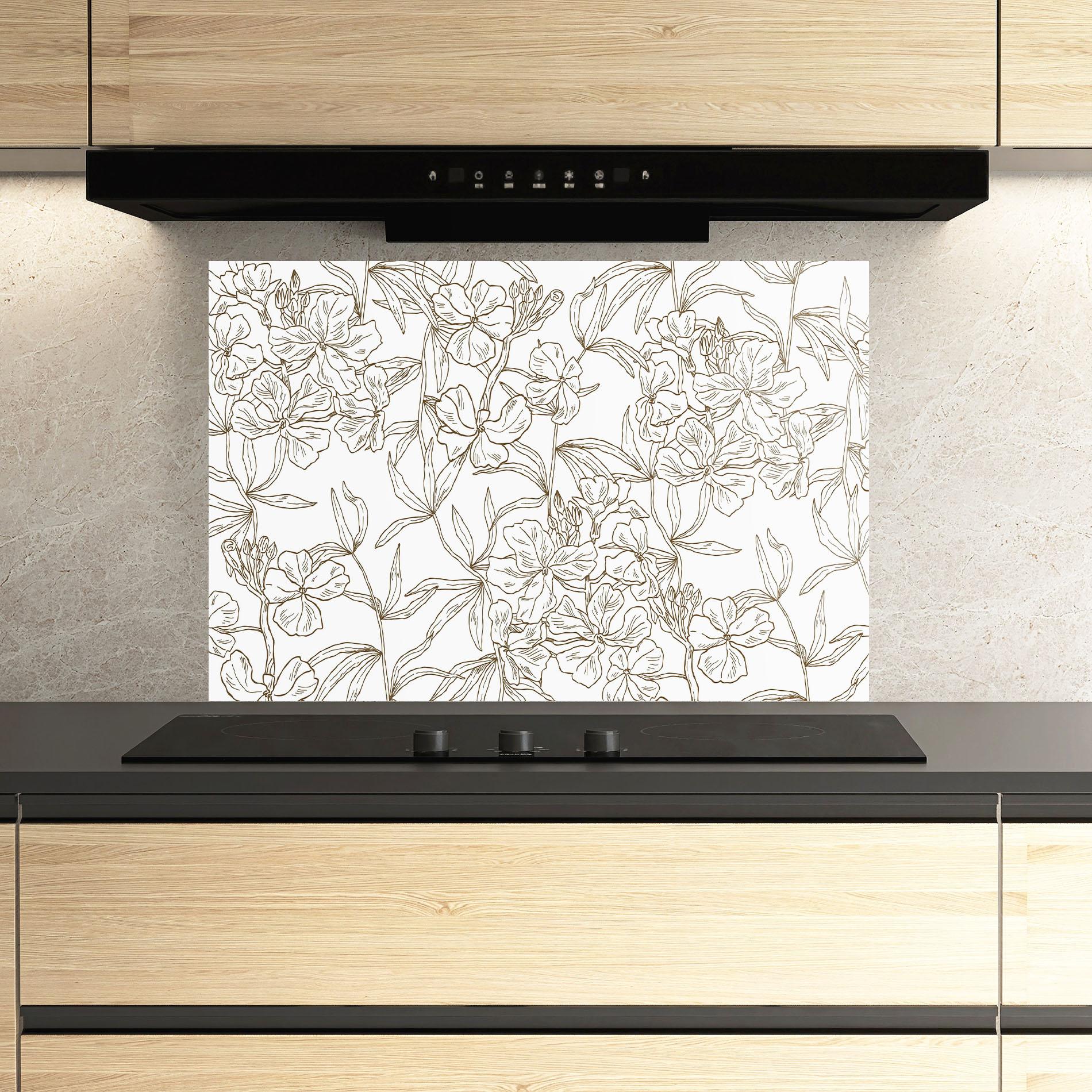 Konyhai üveg hátfal Flower Brown Line mockup 3