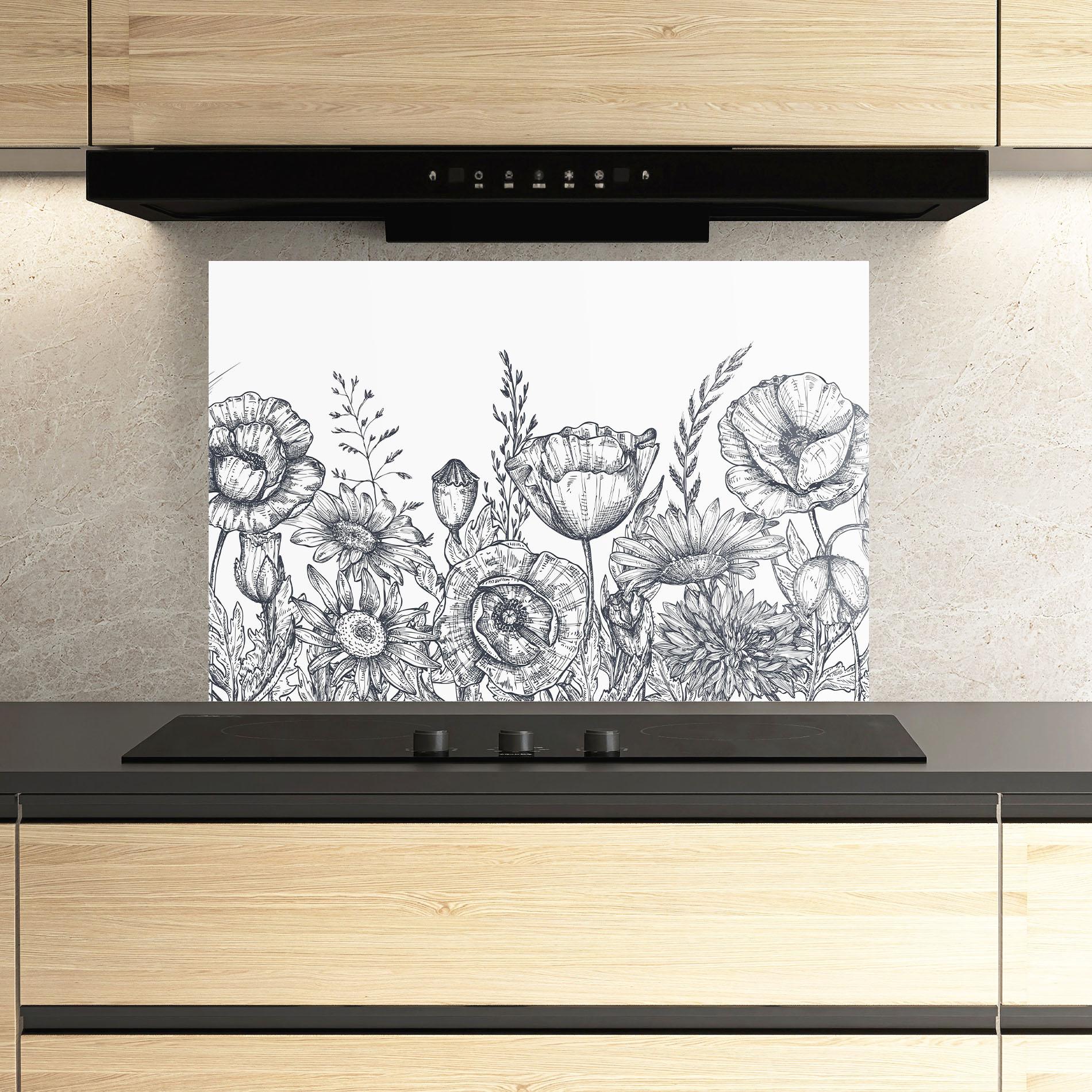 Konyhai üveg hátfal Flower Grey Line mockup 3