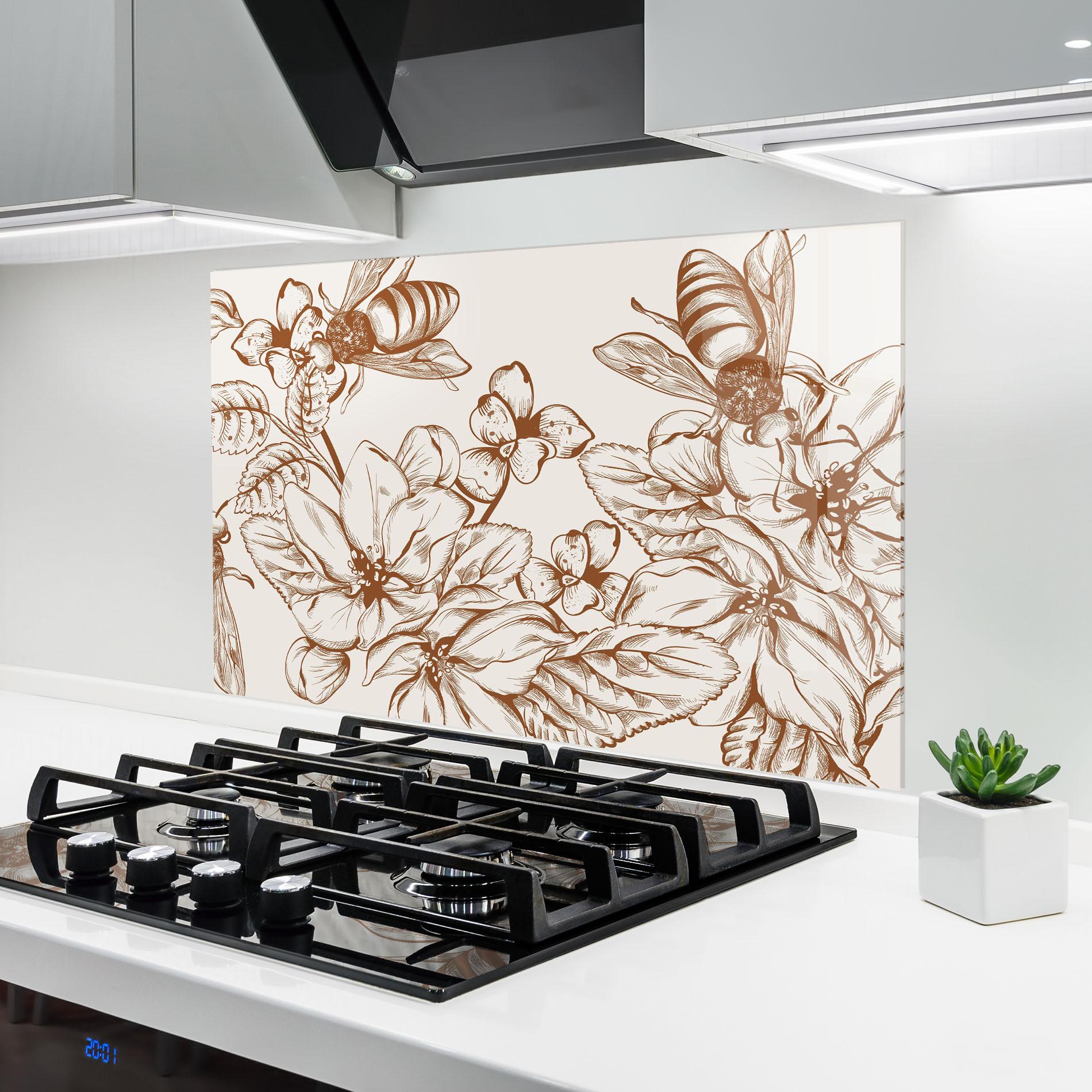 Konyhai üveg hátfal Bee Flower Line mockup 6