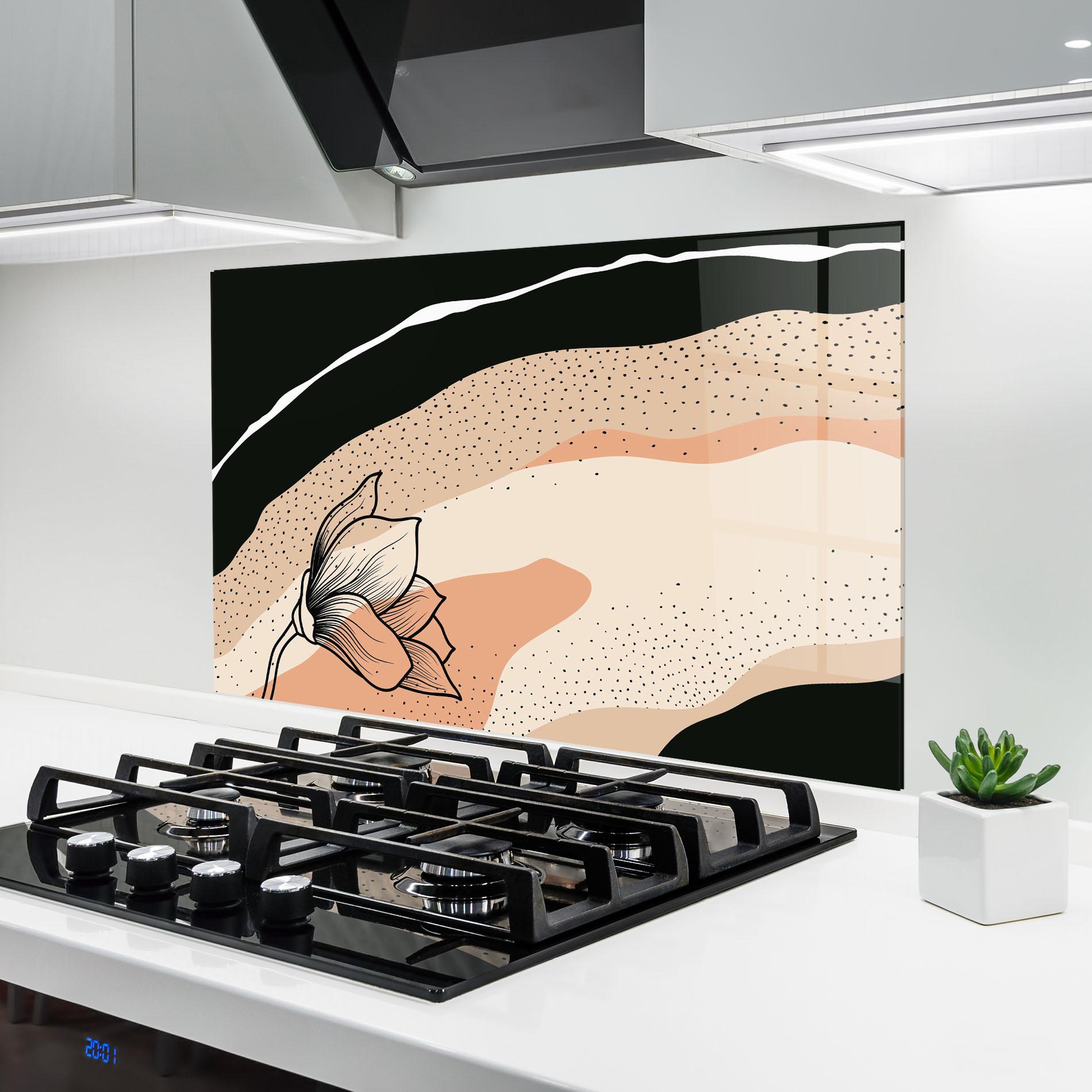 Konyhai üveg hátfal Black Line Art Plant mockup 6