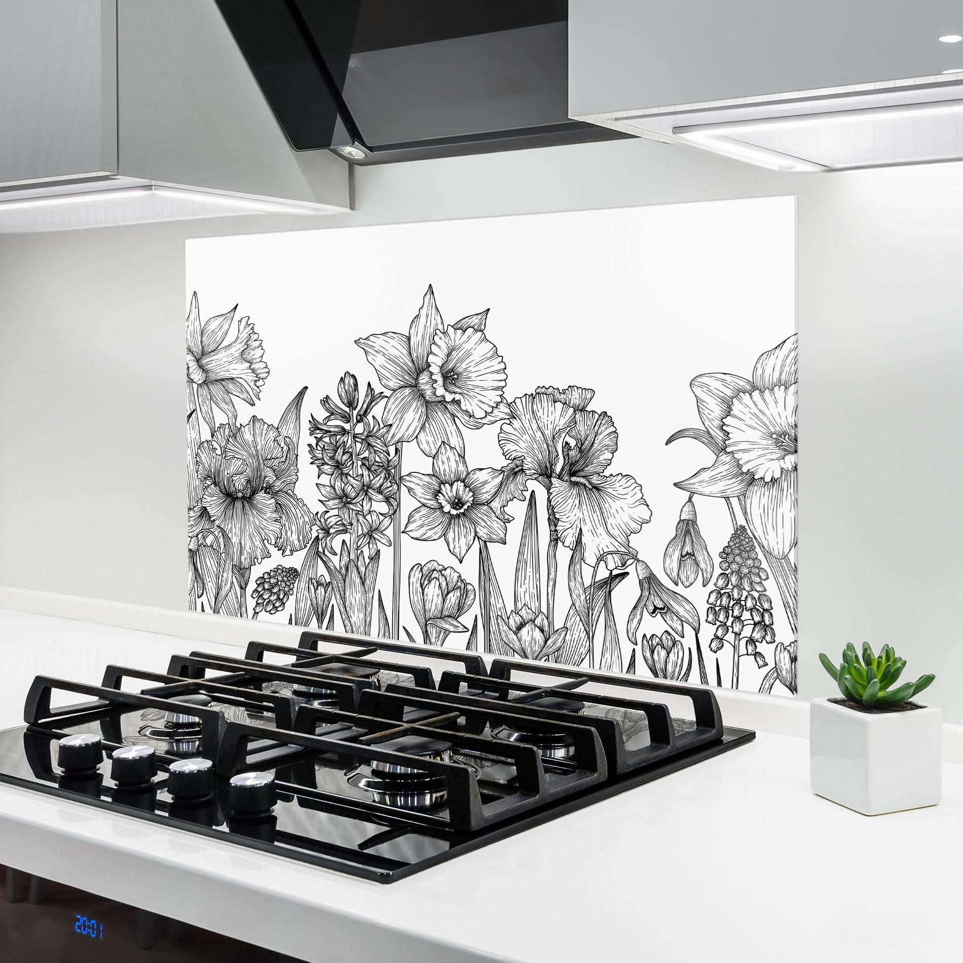 Konyhai üveg hátfal Black Line Plant mockup 6