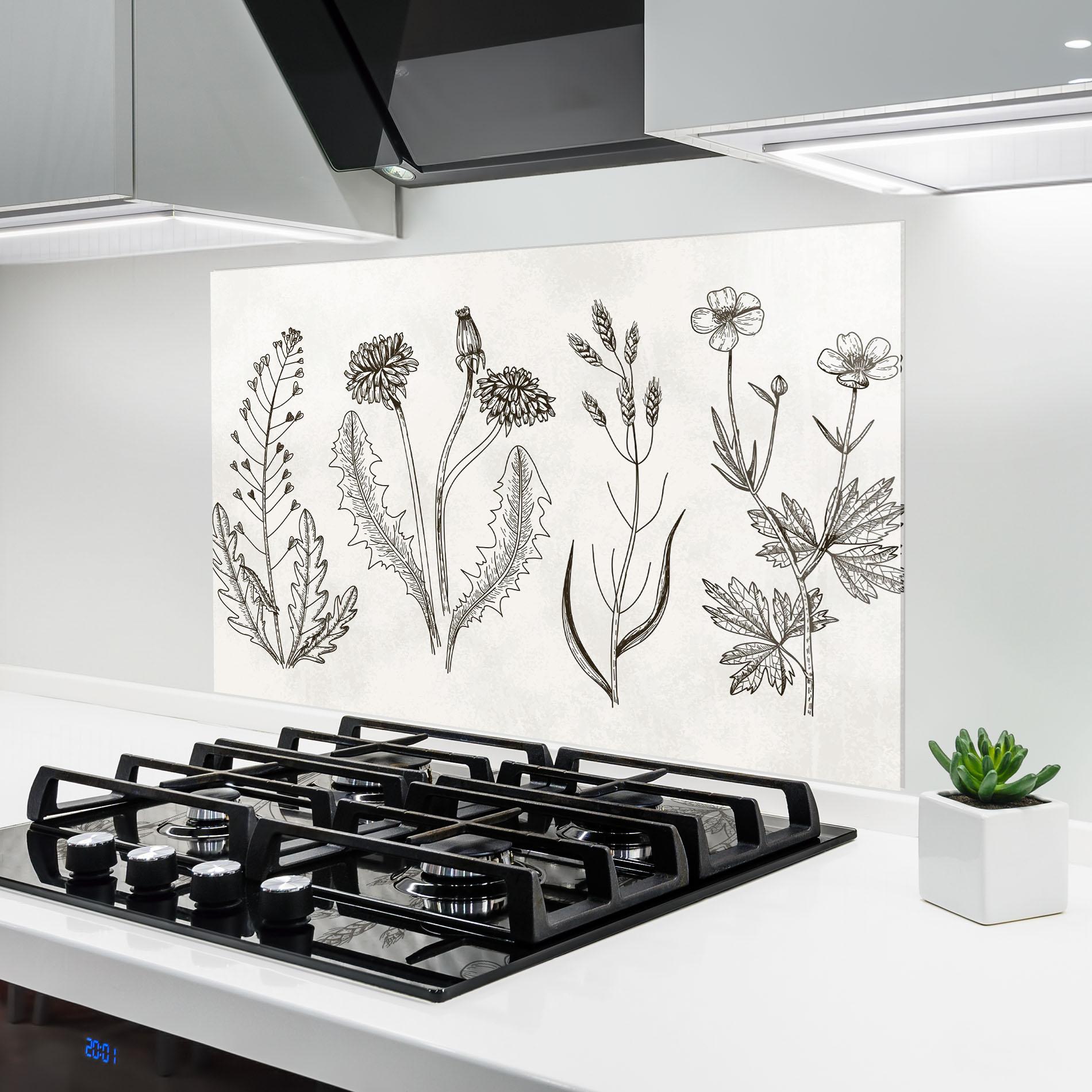 Konyhai üveg hátfal Black Line White mockup 6