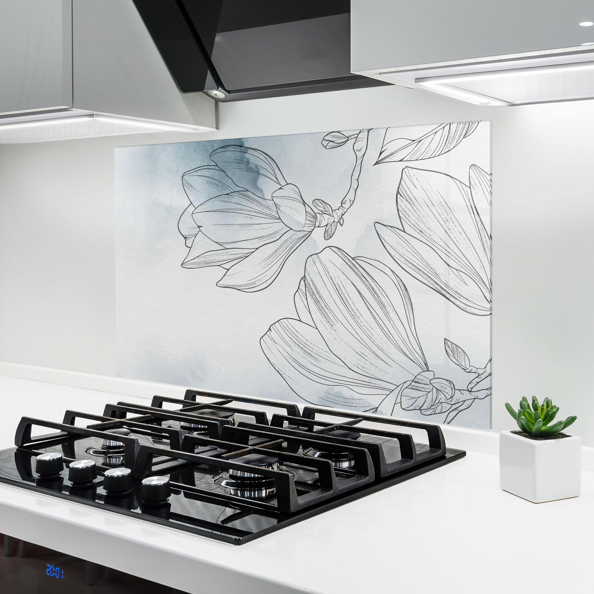 Konyhai üveg hátfal Blue Line Flower mockup 6