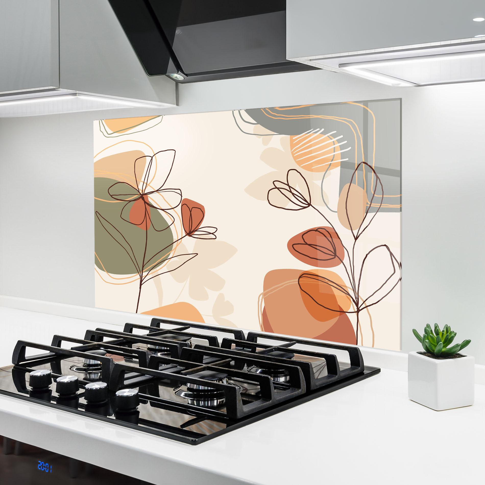 Konyhai üveg hátfal Brown Line Plants mockup 6