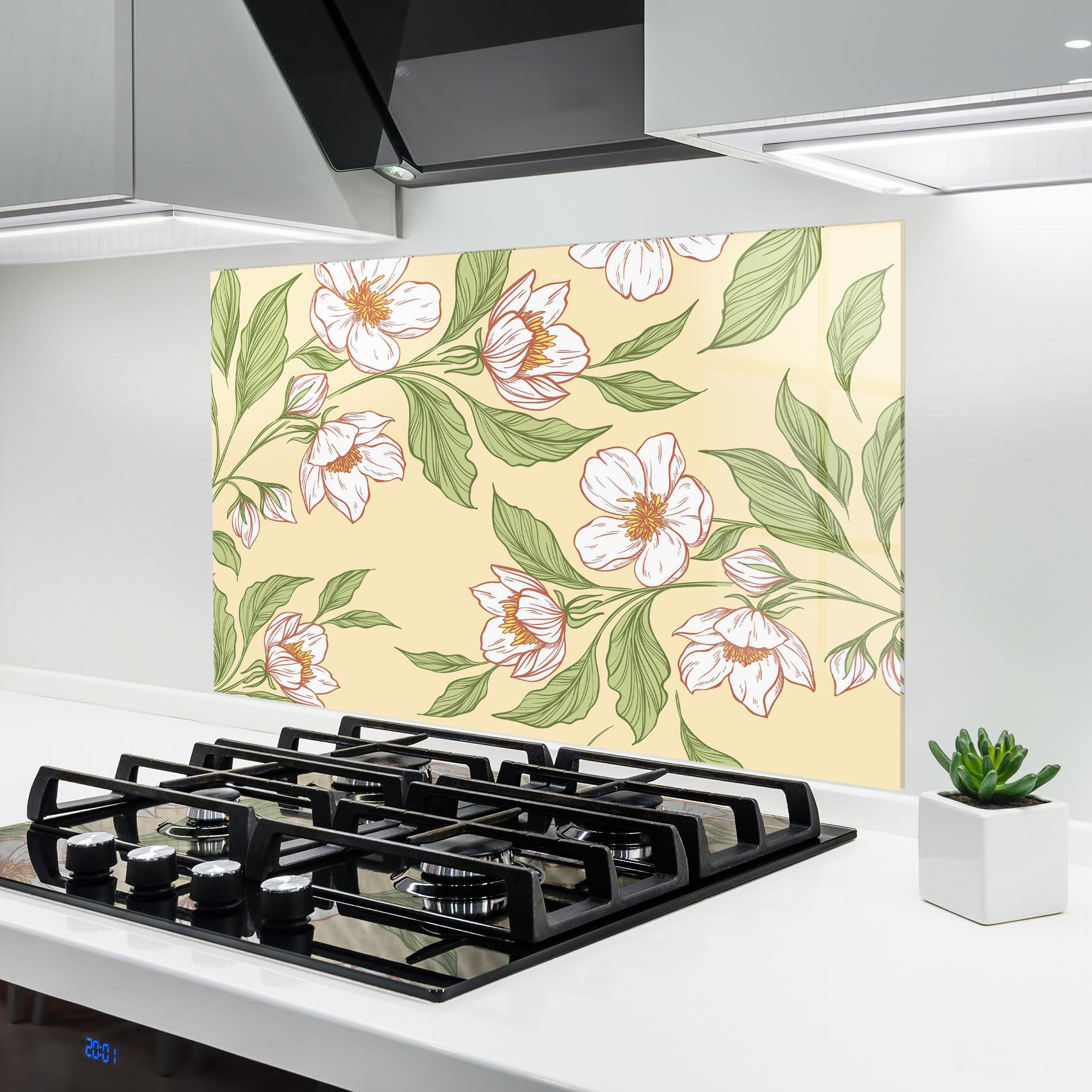 Konyhai üveg hátfal Cream Flower White mockup 6