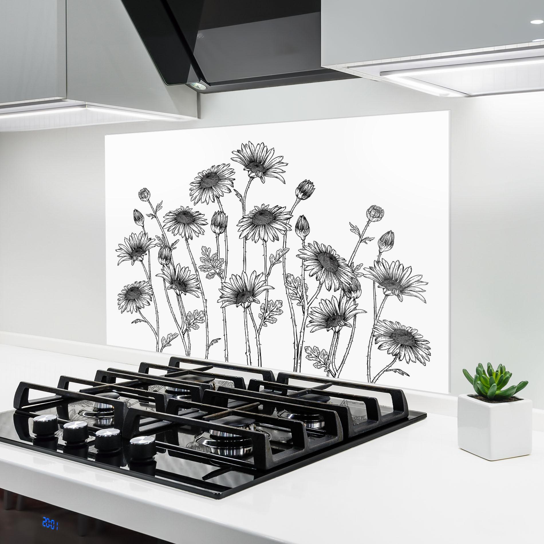 Konyhai üveg hátfal Daisy Black Line mockup 6