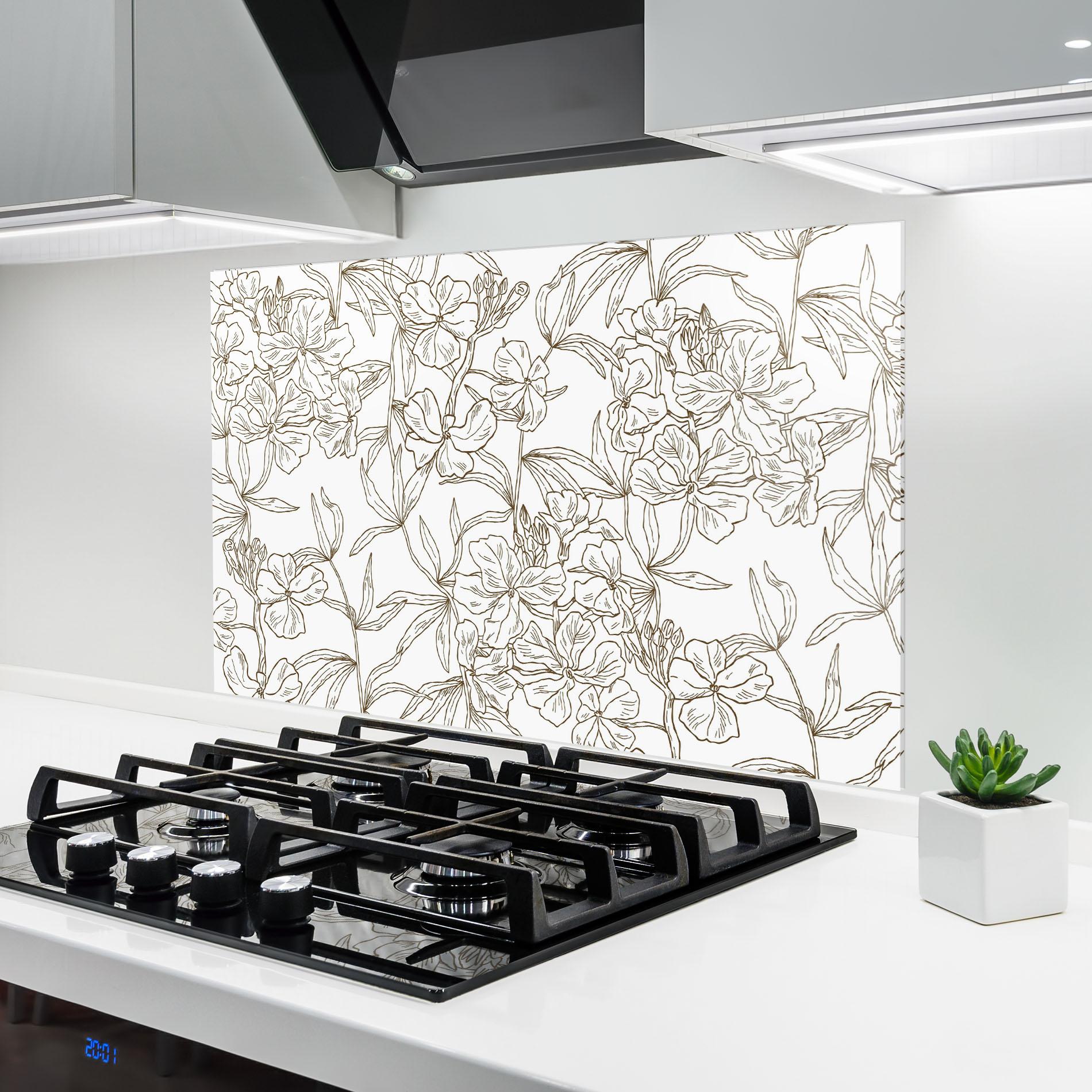 Konyhai üveg hátfal Flower Brown Line mockup 6