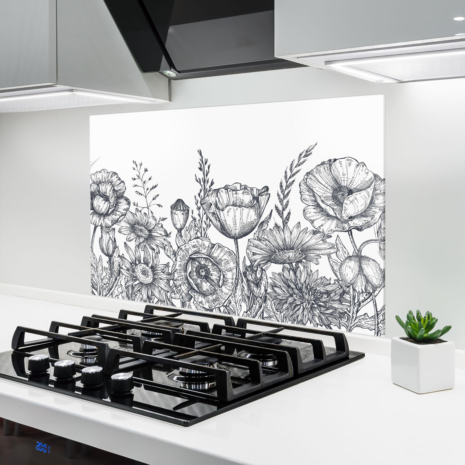 Konyhai üveg hátfal Flower Grey Line mockup 6