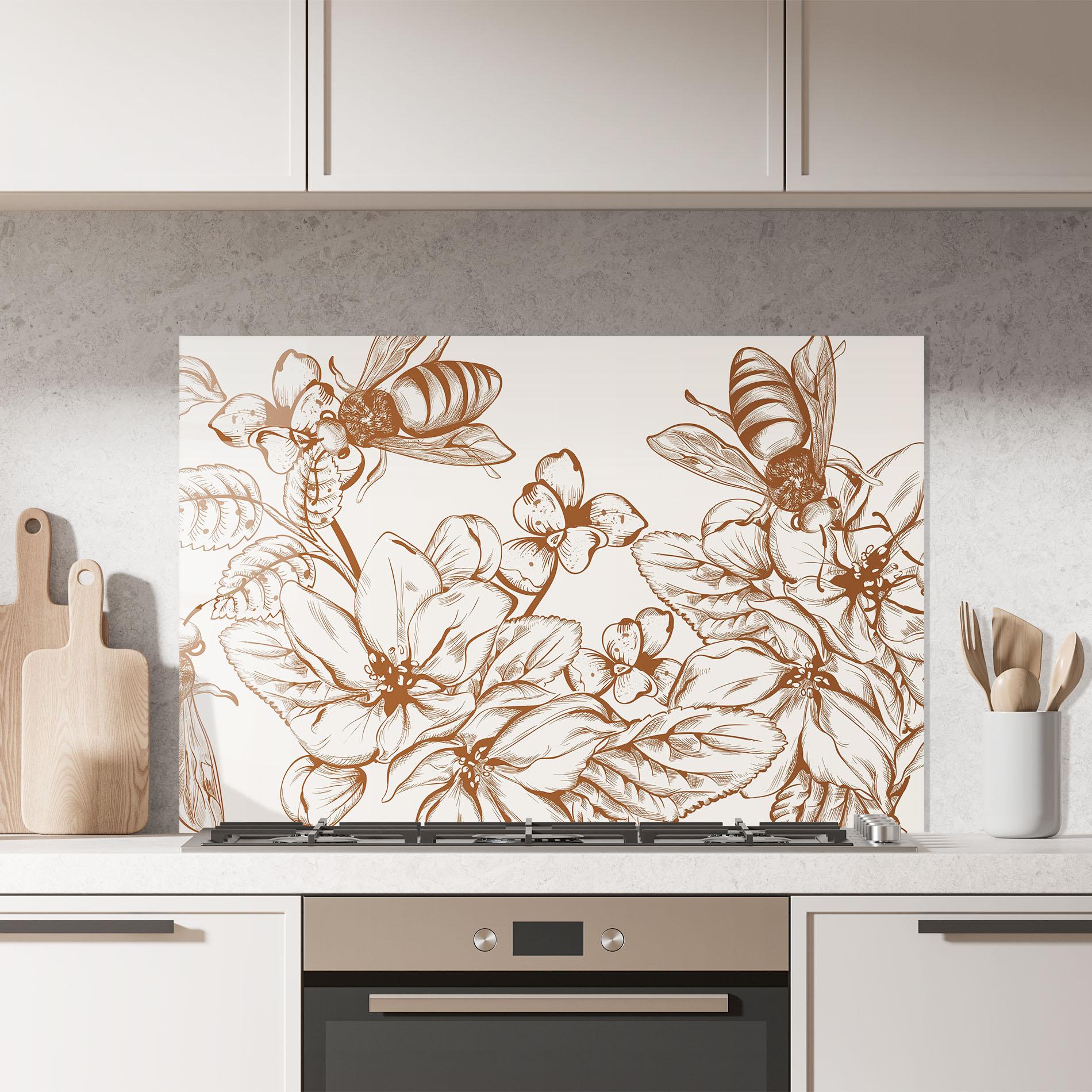 Konyhai üveg hátfal Bee Flower Line mockup 7