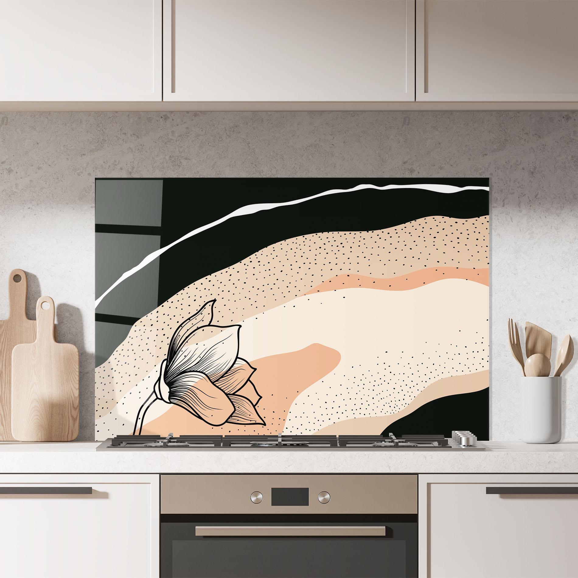 Konyhai üveg hátfal Black Line Art Plant mockup 7