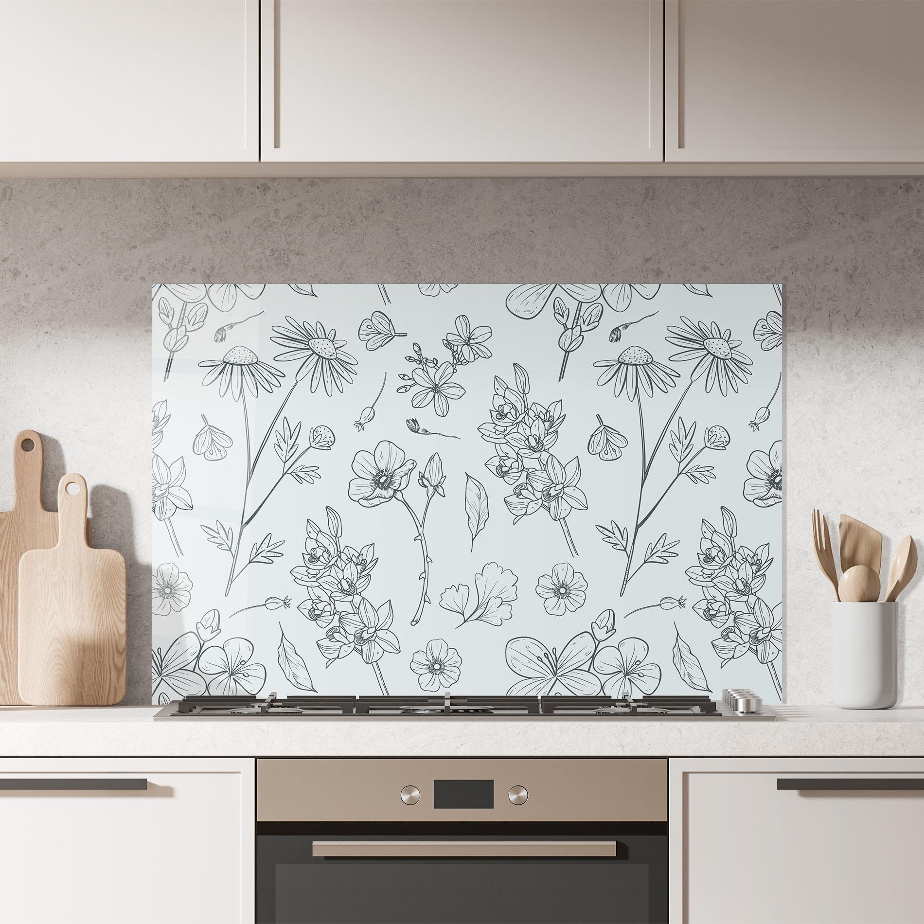 Konyhai üveg hátfal Blue Flower Line mockup 7