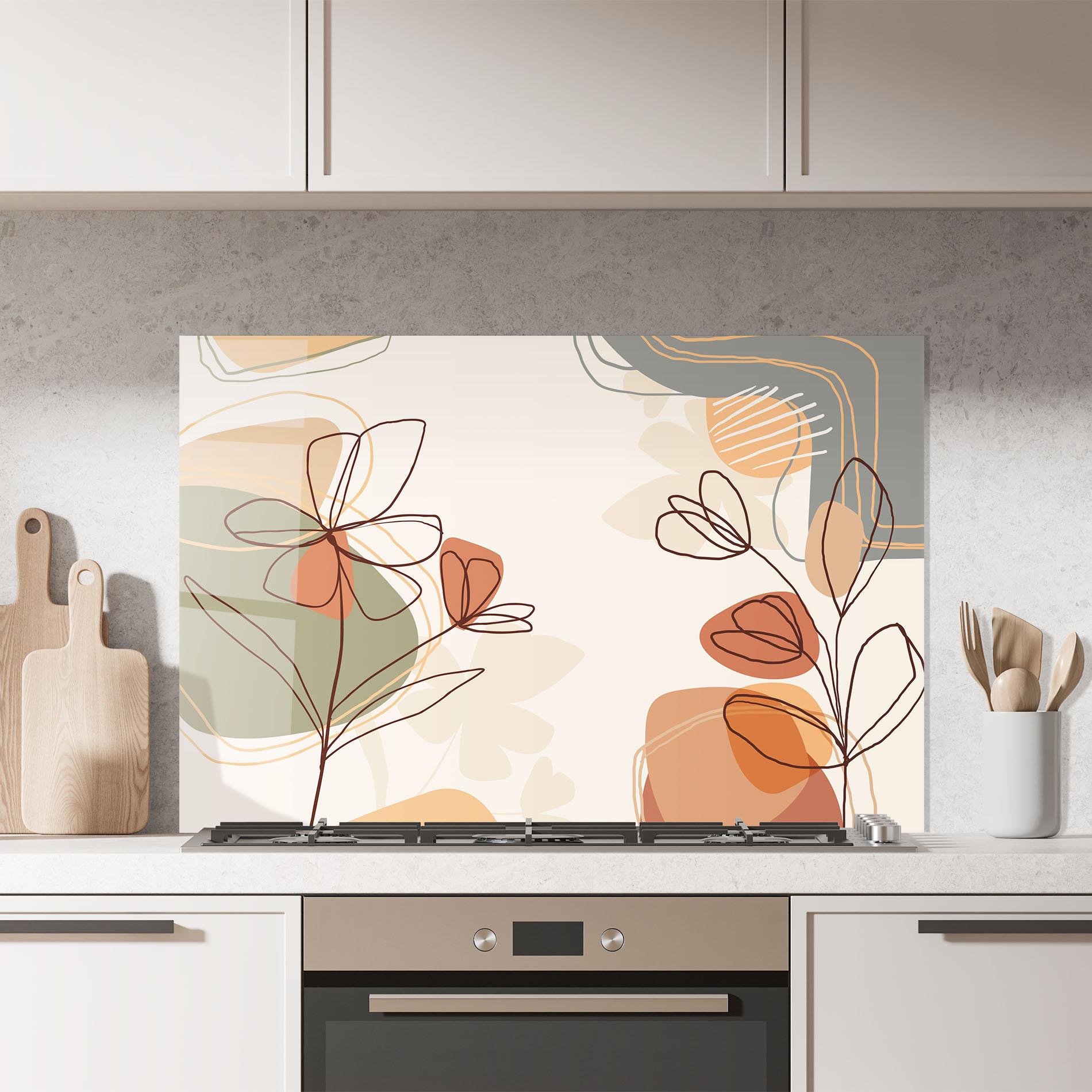 Konyhai üveg hátfal Brown Line Plants mockup 7