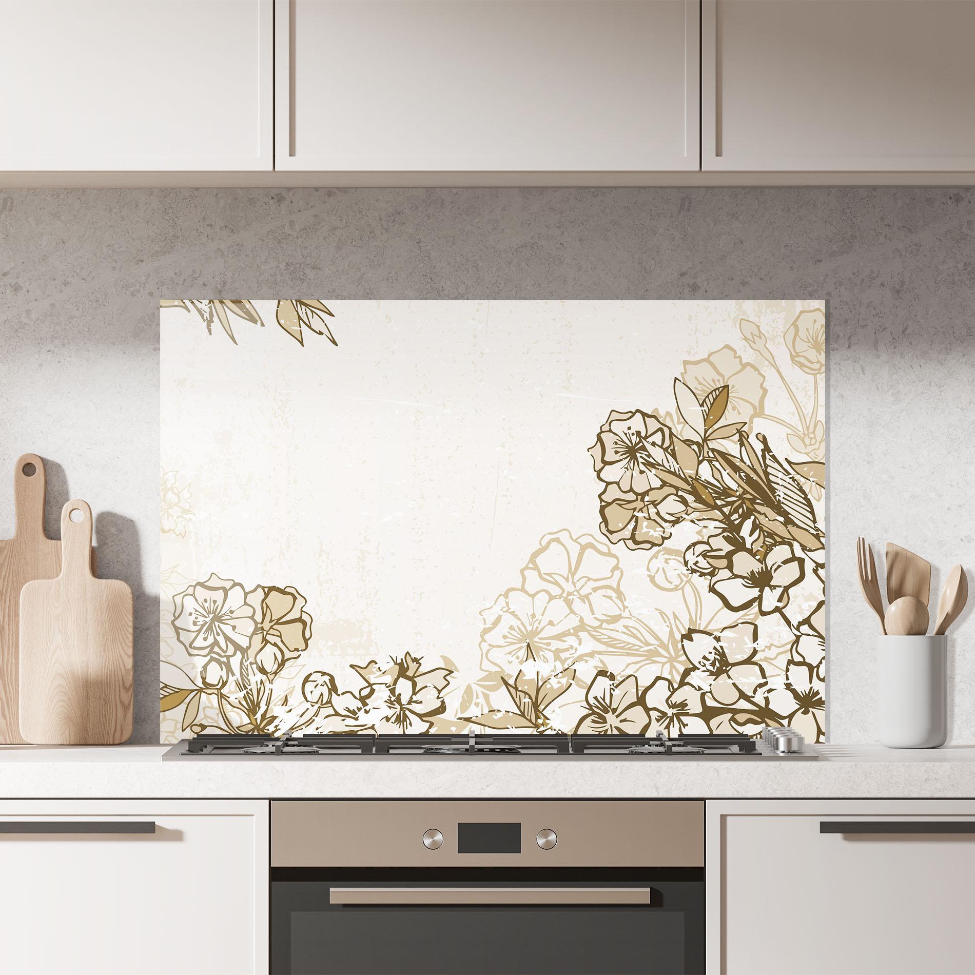 Konyhai üveg hátfal Cream Brown Flower mockup 7