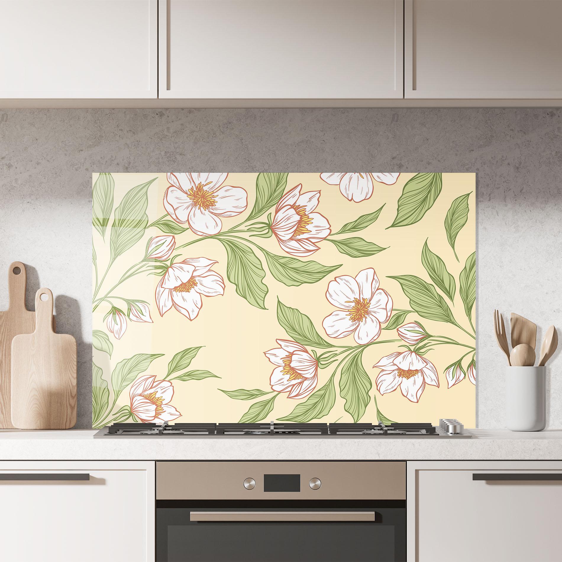 Konyhai üveg hátfal Cream Flower White mockup 7