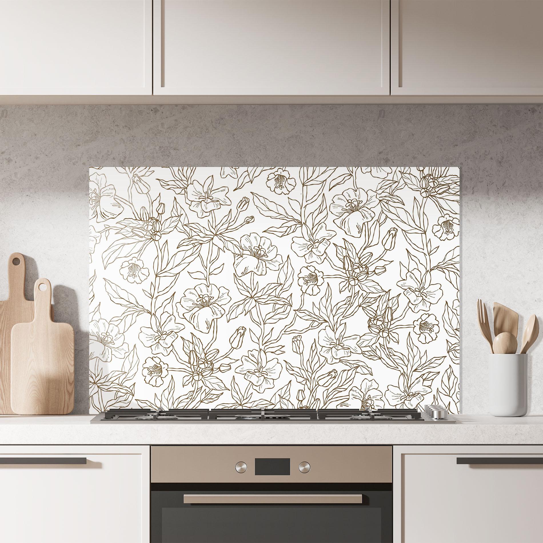 Konyhai üveg hátfal Cream Line Flowers mockup 7