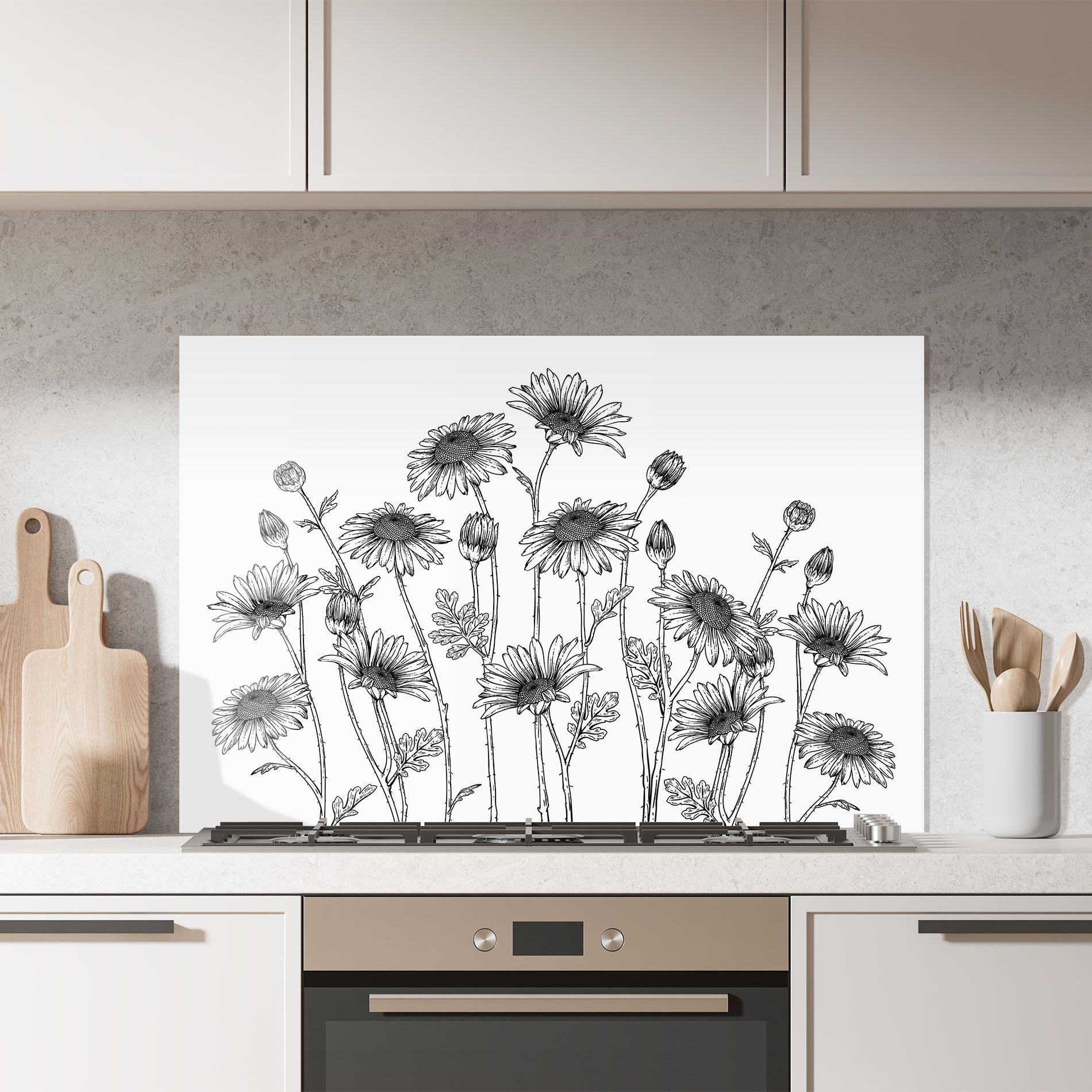 Konyhai üveg hátfal Daisy Black Line mockup 7