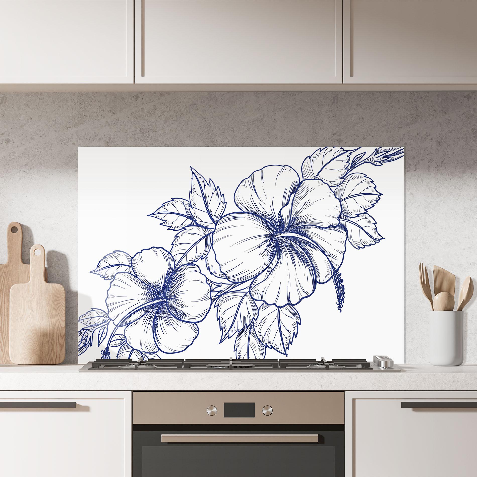 Konyhai üveg hátfal Dark Blue Line Flower mockup 7