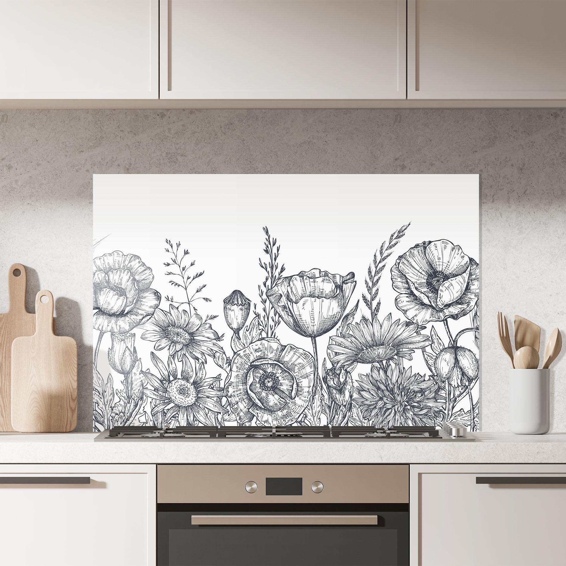 Konyhai üveg hátfal Flower Grey Line mockup 7