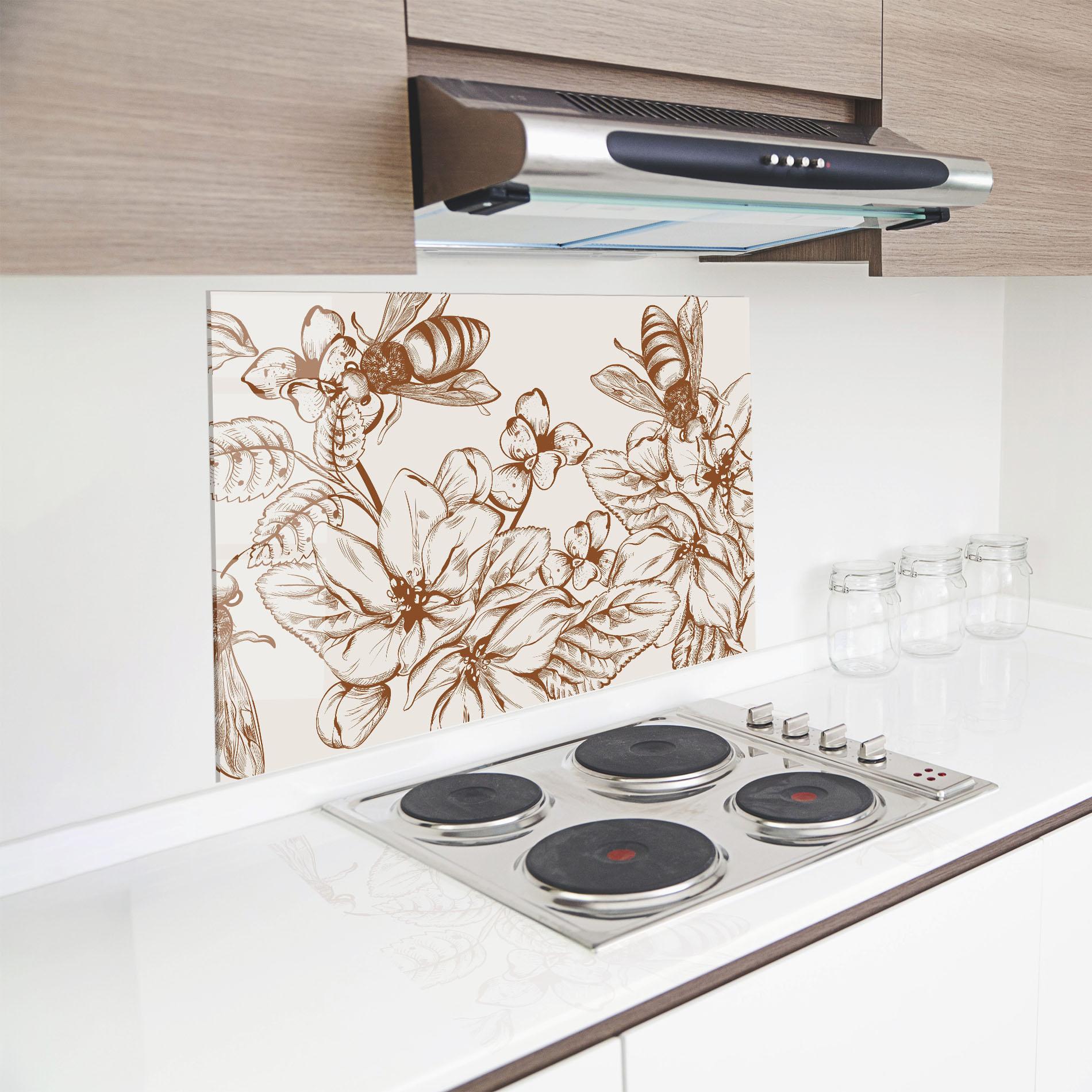 Konyhai üveg hátfal Bee Flower Line mockup 8