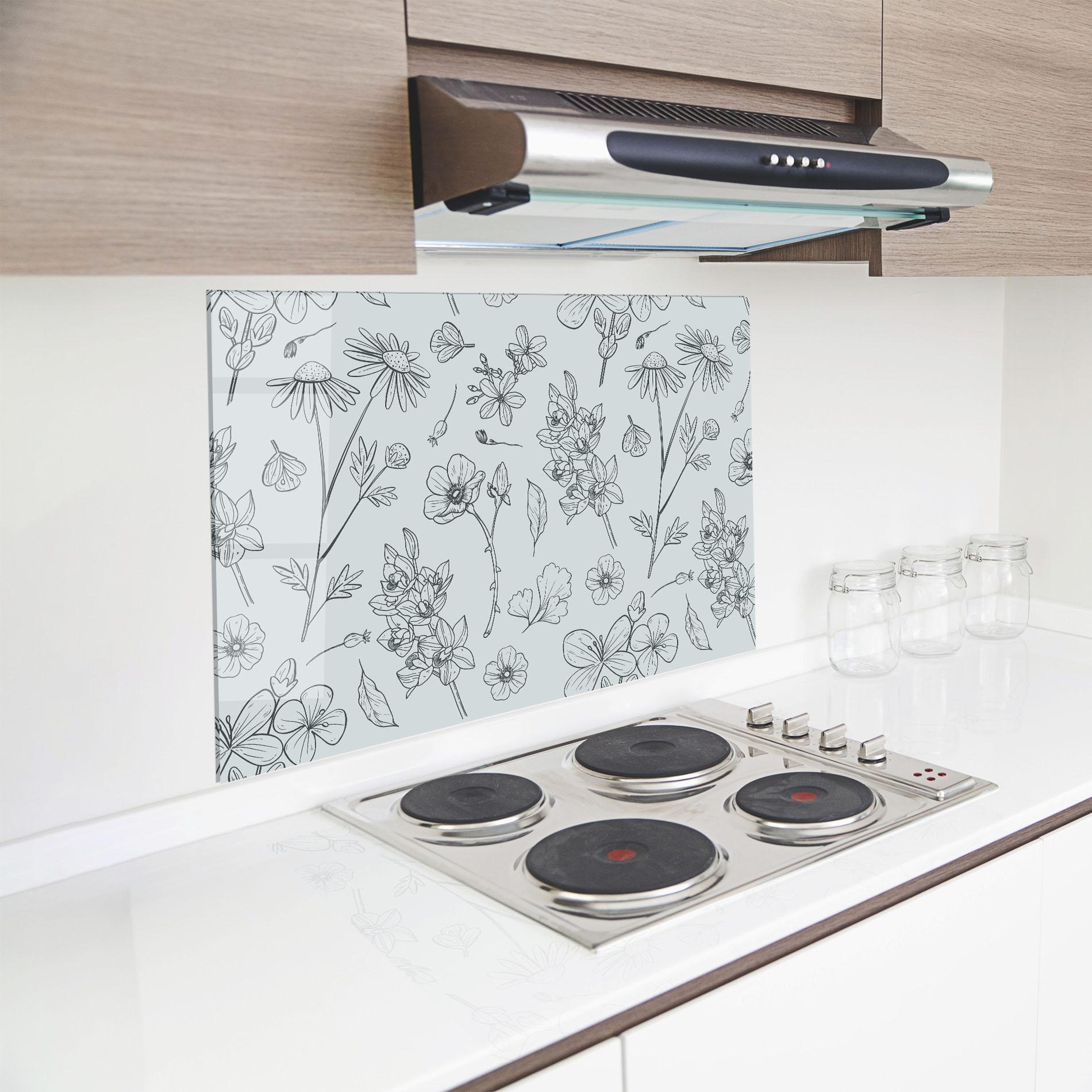 Konyhai üveg hátfal Blue Flower Line mockup 8