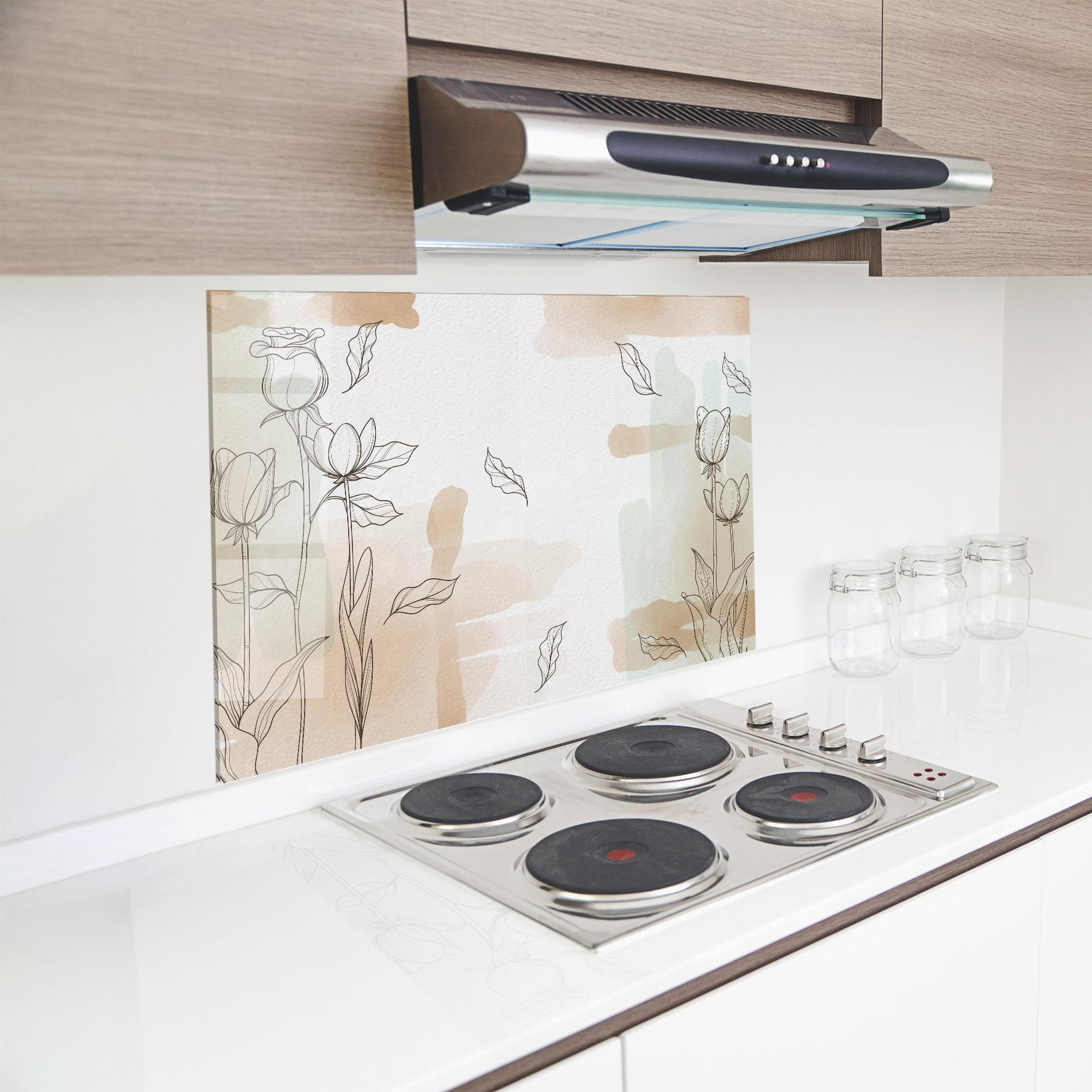 Konyhai üveg hátfal Brown Line Flower mockup 8