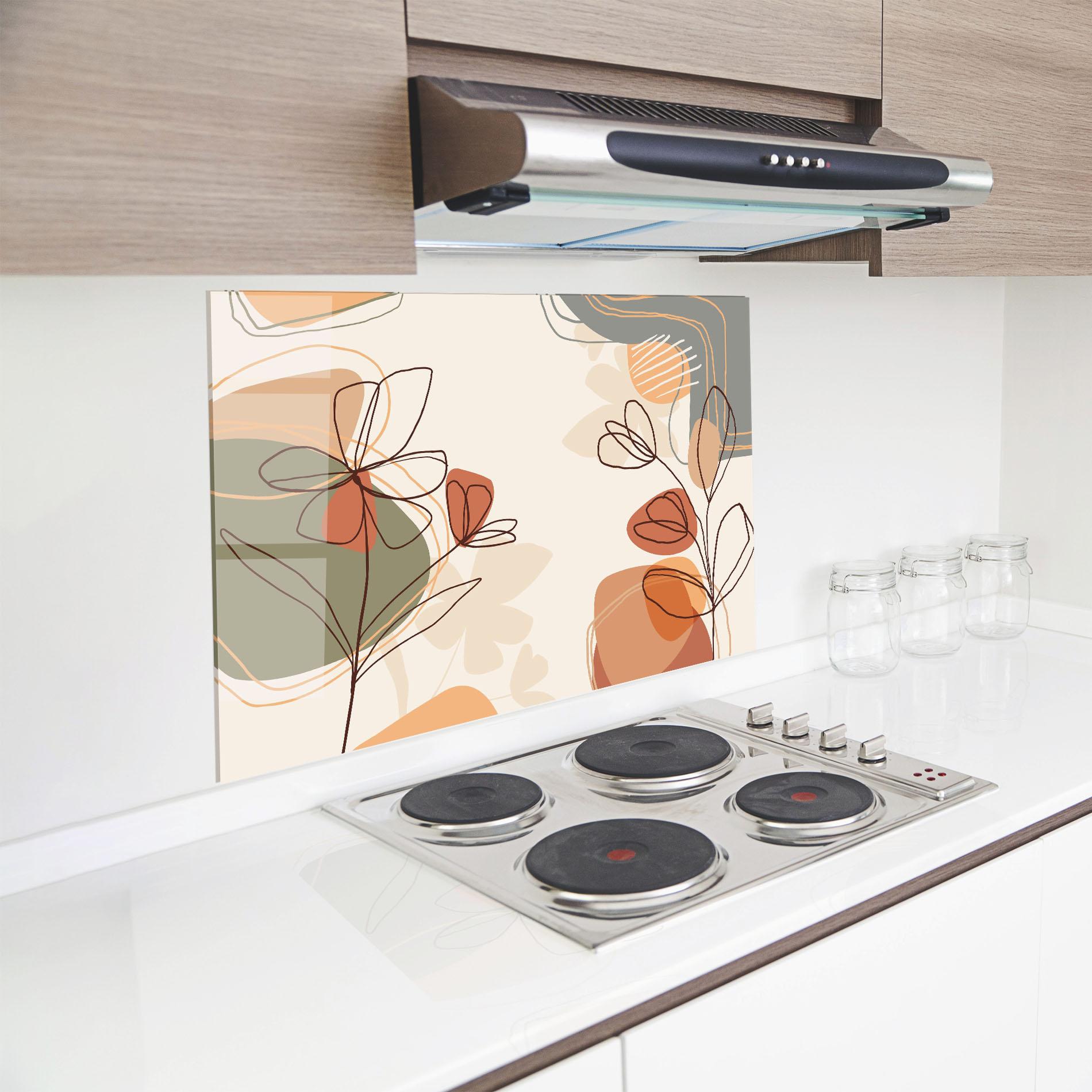 Konyhai üveg hátfal Brown Line Plants mockup 8