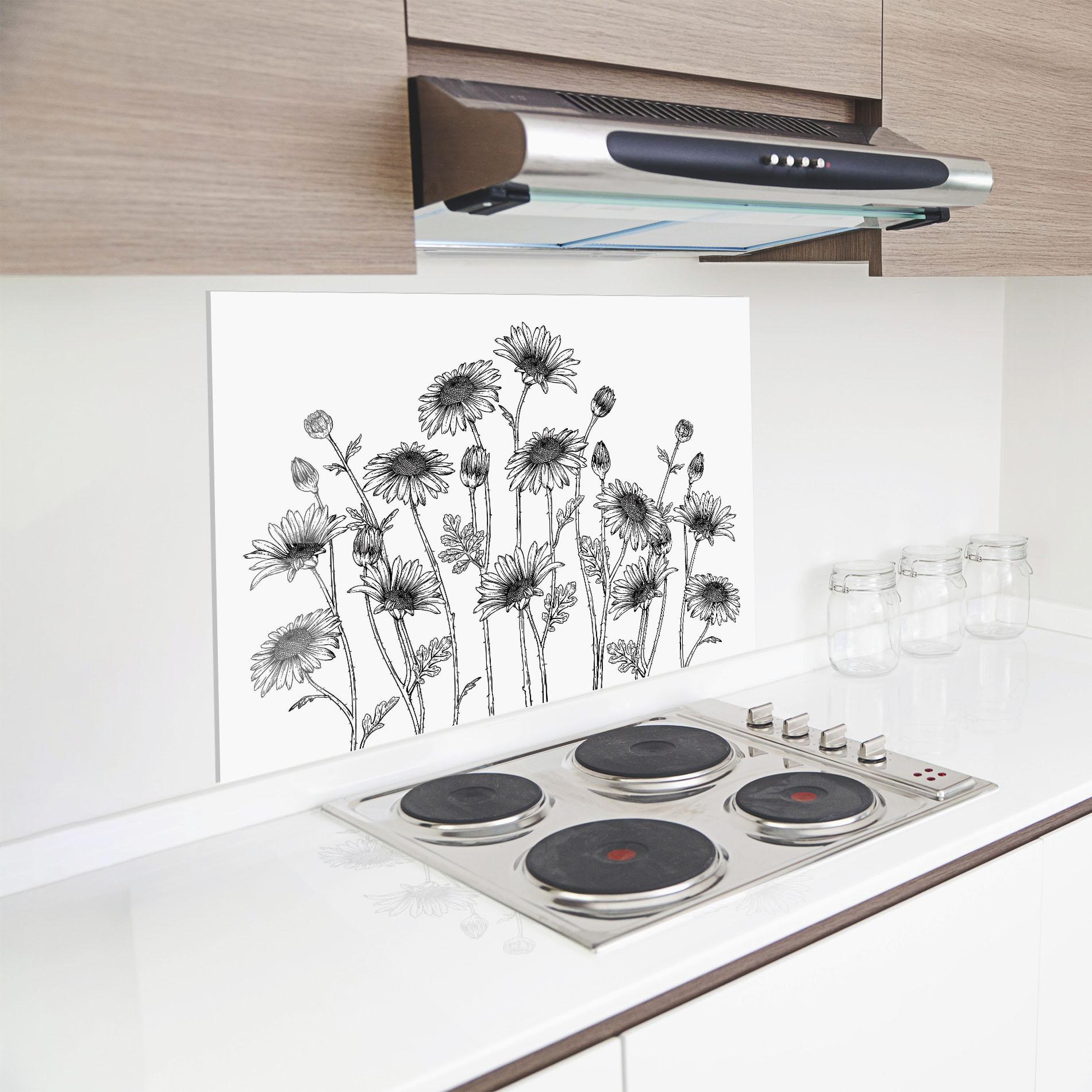 Konyhai üveg hátfal Daisy Black Line mockup 8