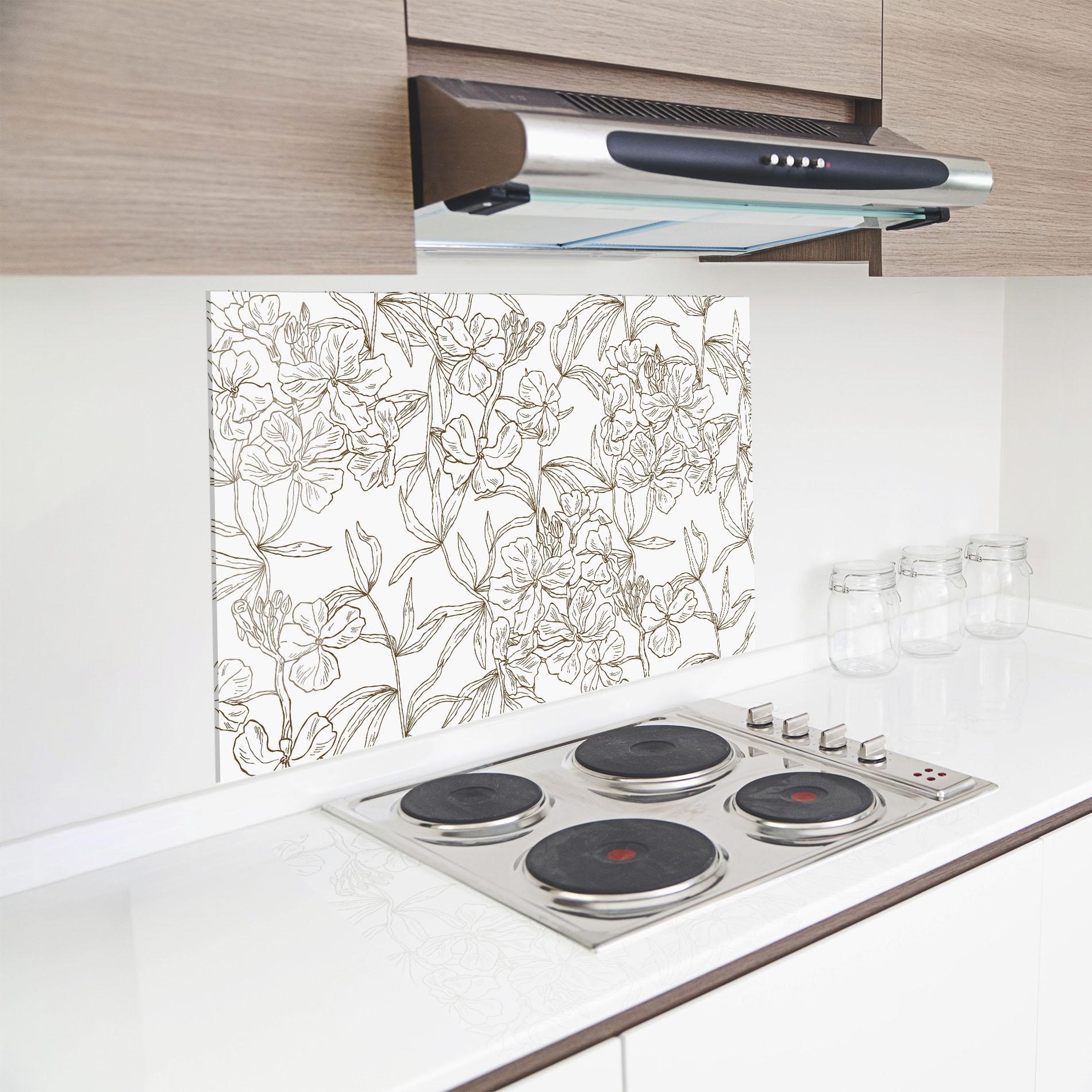 Konyhai üveg hátfal Flower Brown Line mockup 8