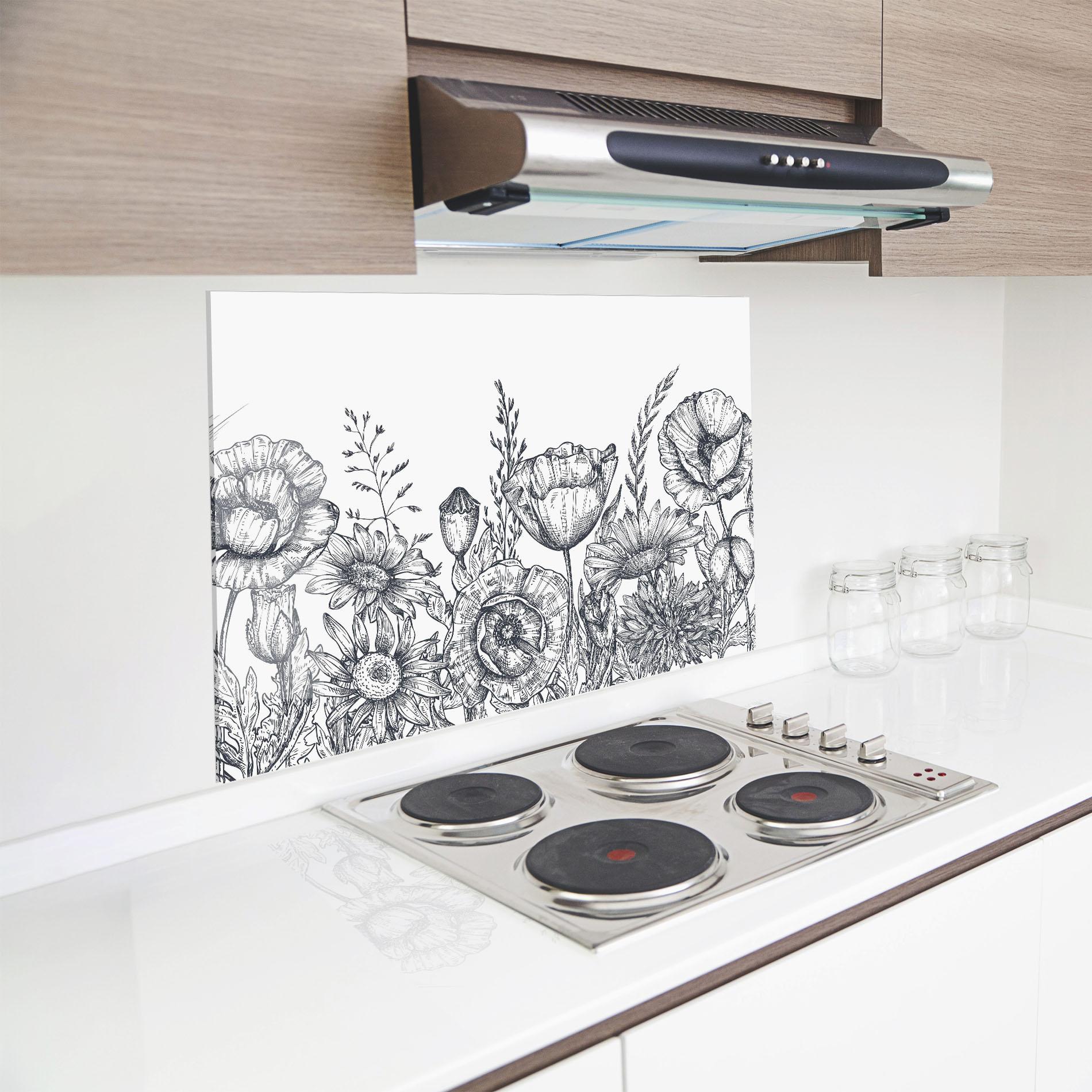 Konyhai üveg hátfal Flower Grey Line mockup 8