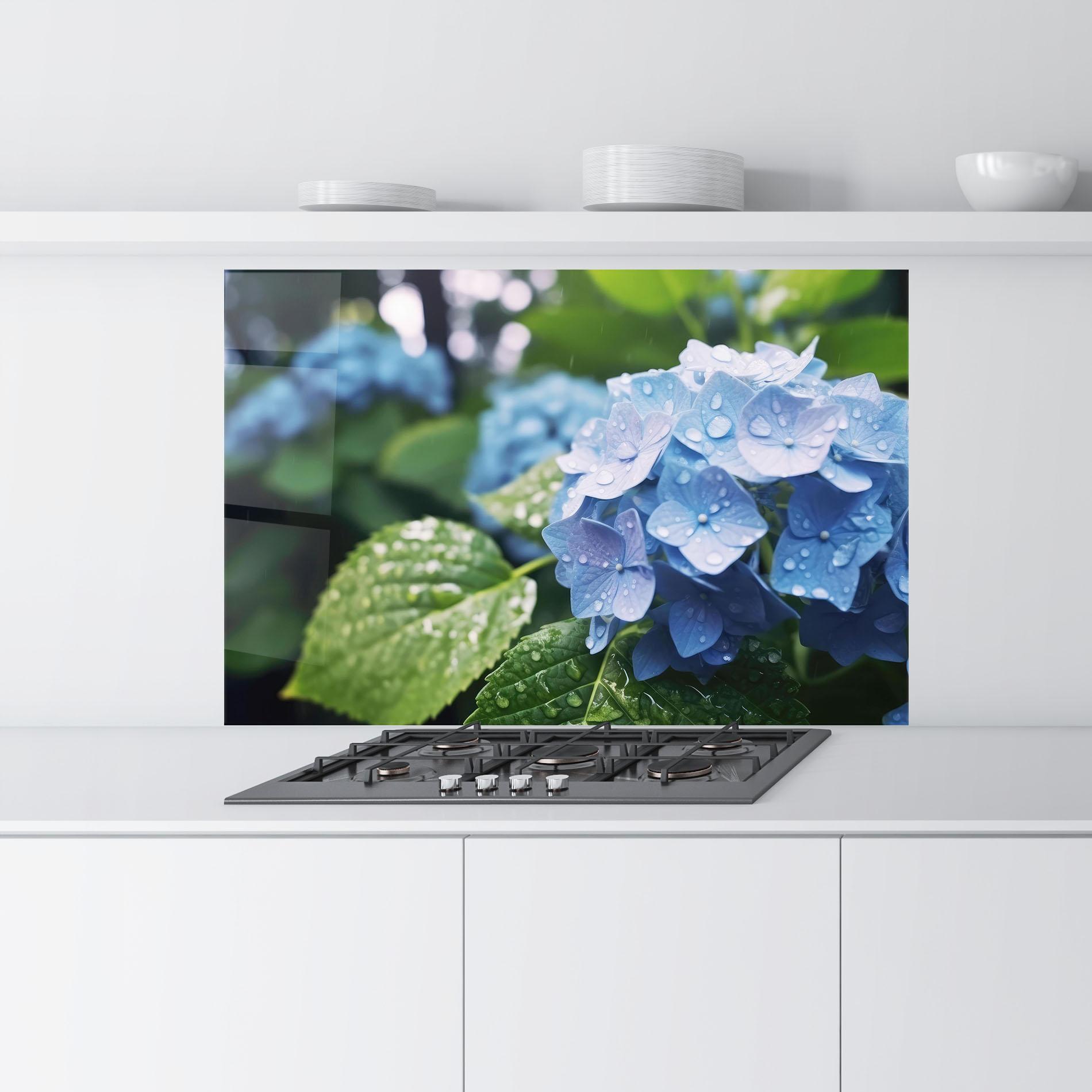 Konyhai üveg hátfal Blue Rainy Exotic mockup 9