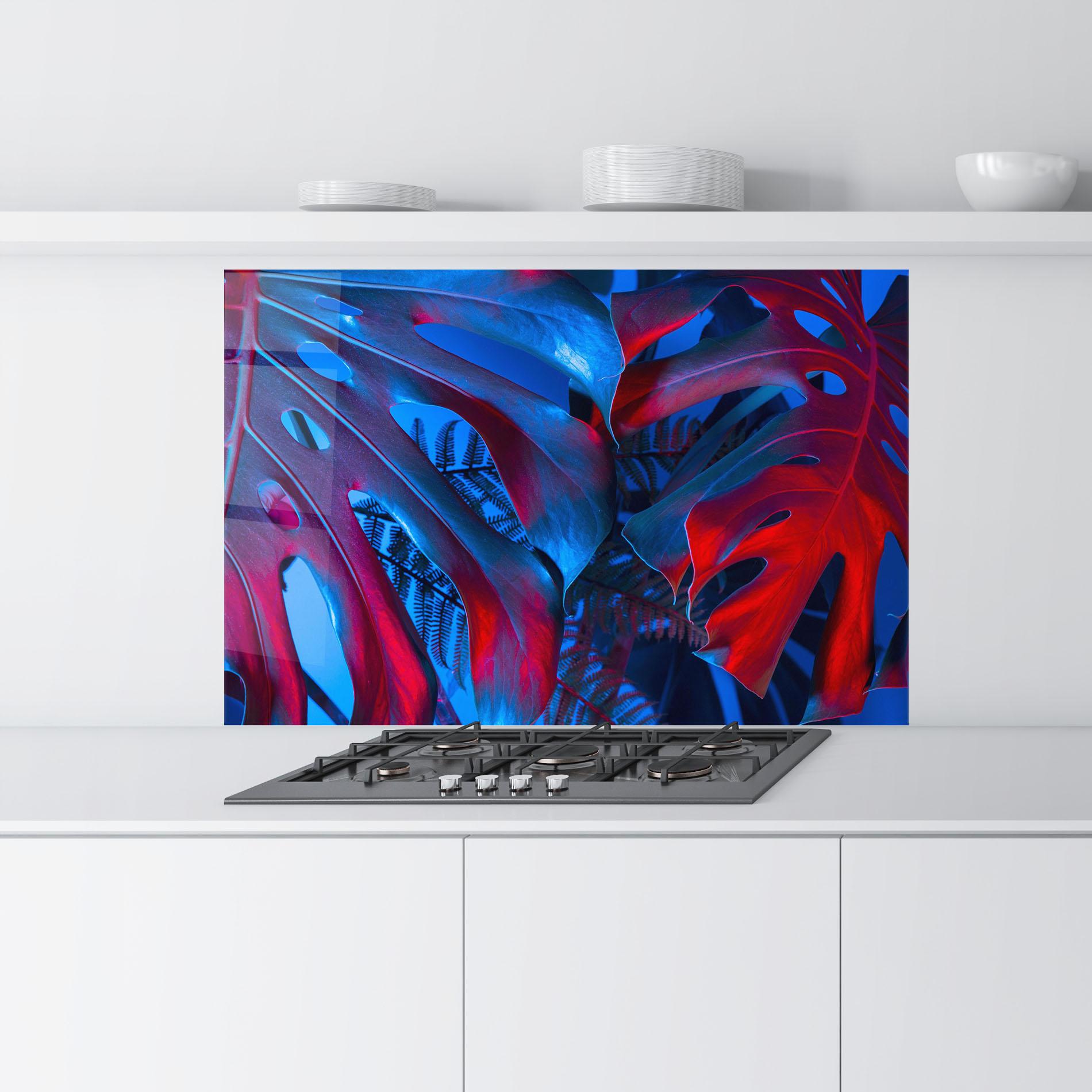 Konyhai üveg hátfal Exotic Blue Leaf mockup 9